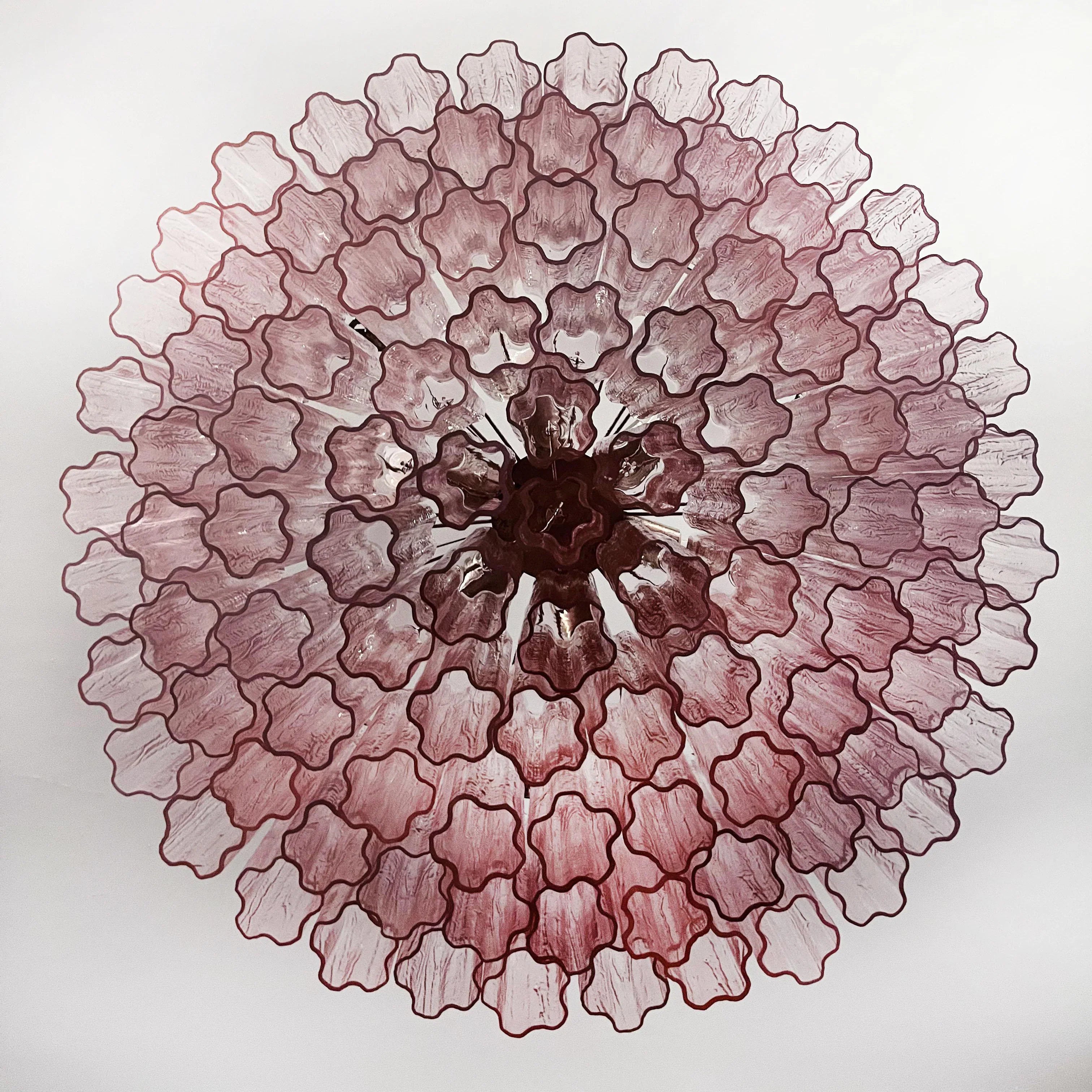 Murano Large Pink Glass Tube Chandelier 32.3"