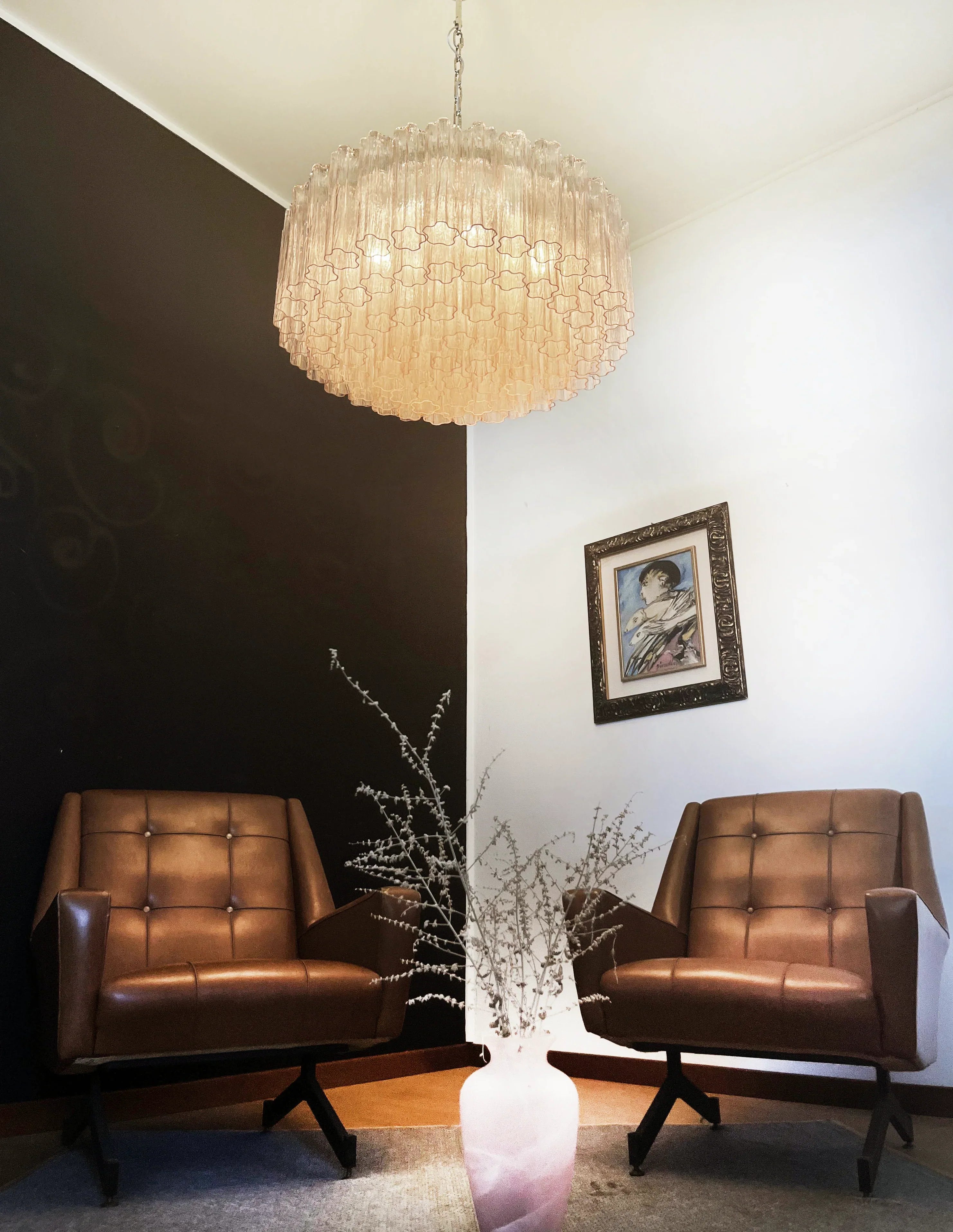 Murano Large Pink Glass Tube Chandelier 32.3"