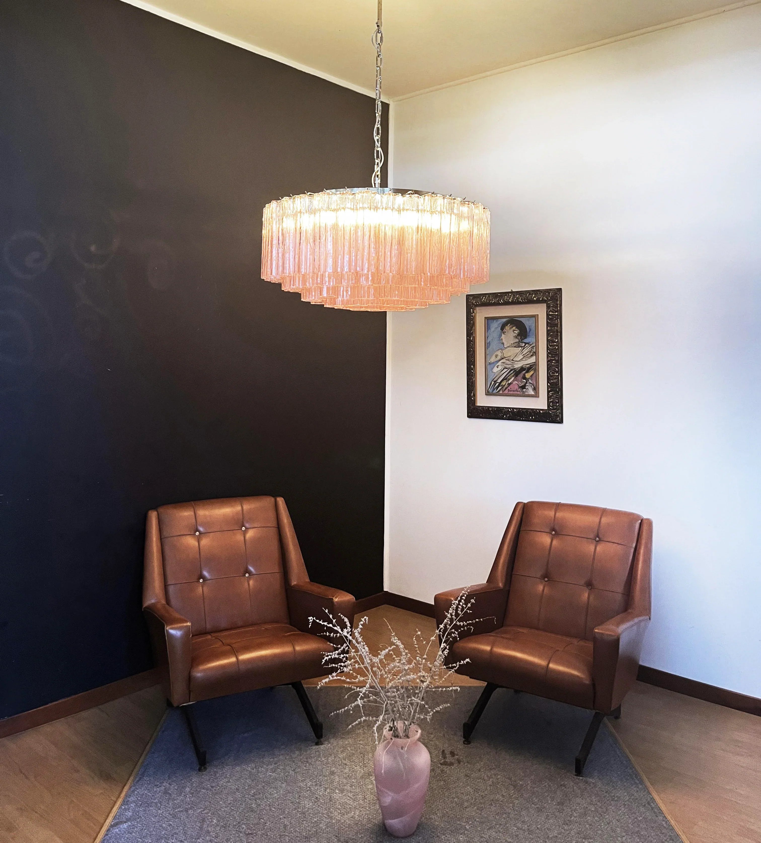 Murano Large Pink Glass Tube Chandelier 32.3"