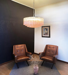 Murano Large Pink Glass Tube Chandelier 32.3"