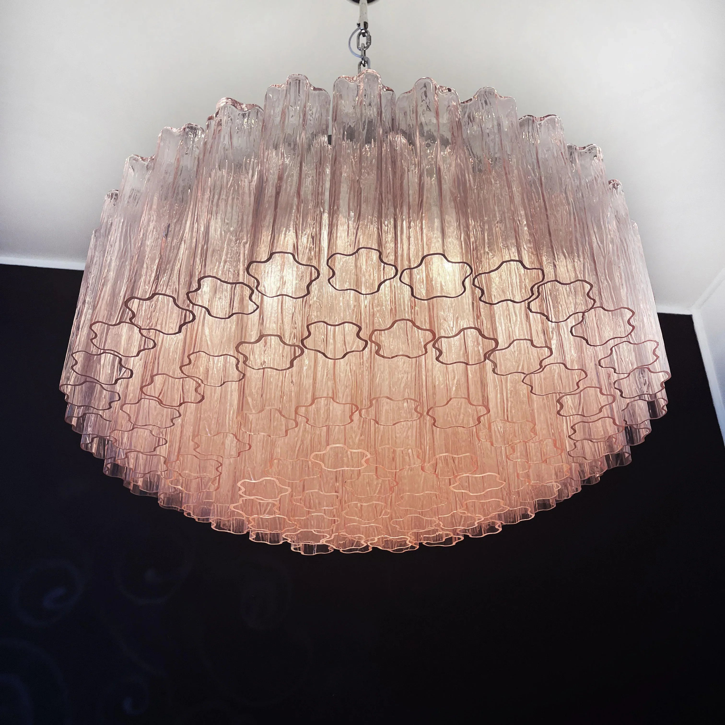 Murano Large Pink Glass Tube Chandelier 32.3"