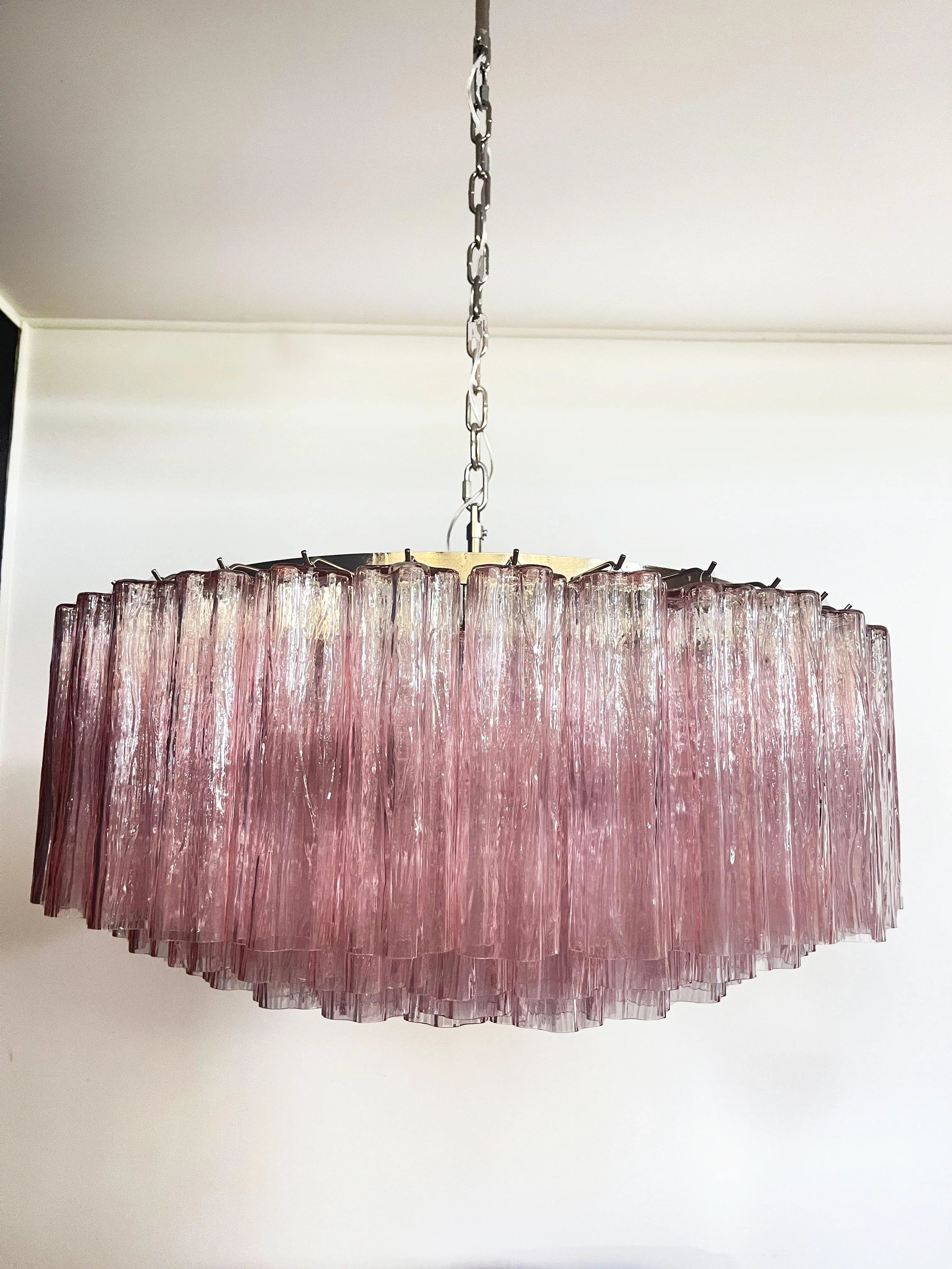 Murano Large Pink Glass Tube Chandelier 32.3"