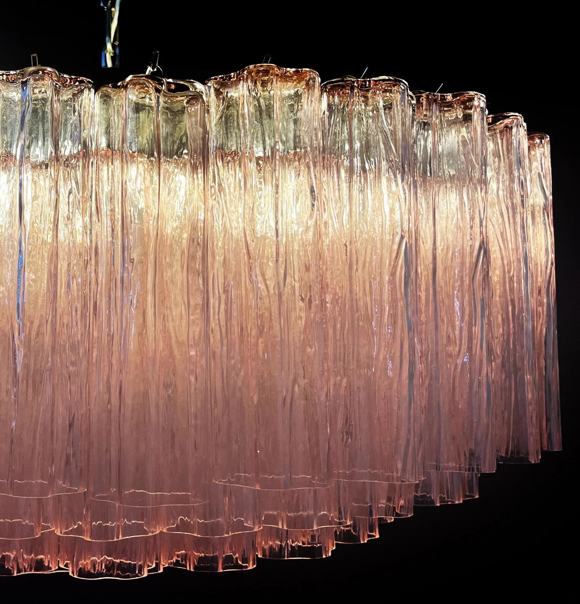 Murano Large Pink Glass Tube Chandelier 32.3"