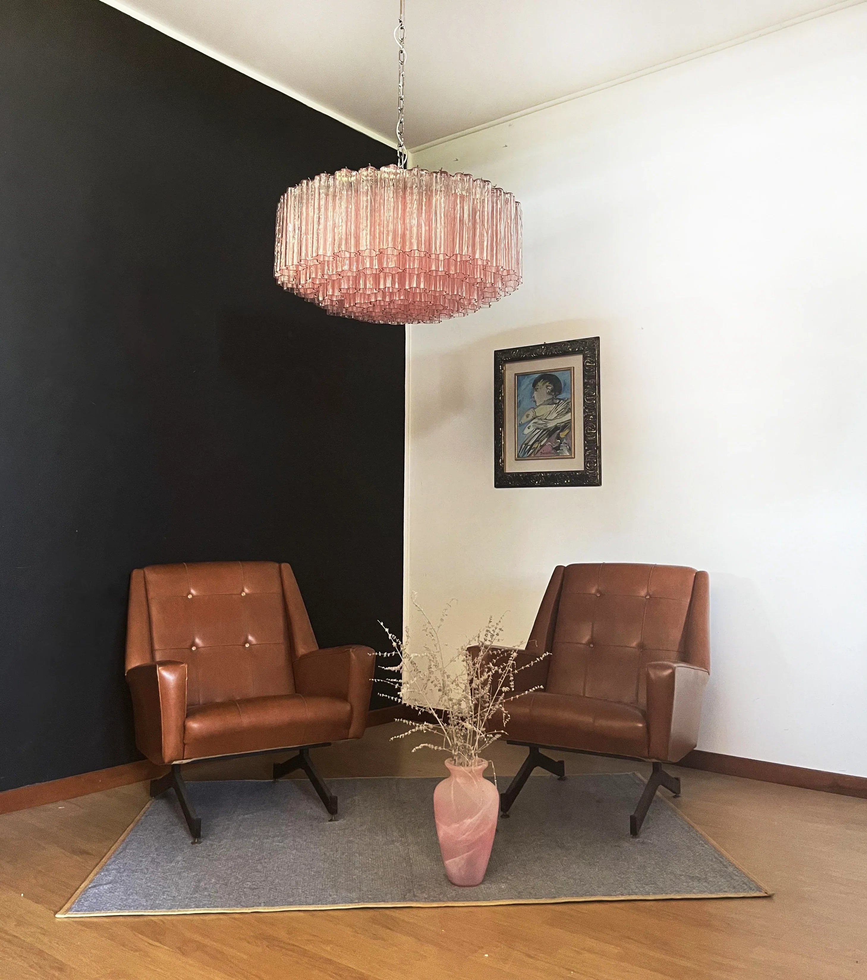 Murano Large Pink Glass Tube Chandelier 32.3"