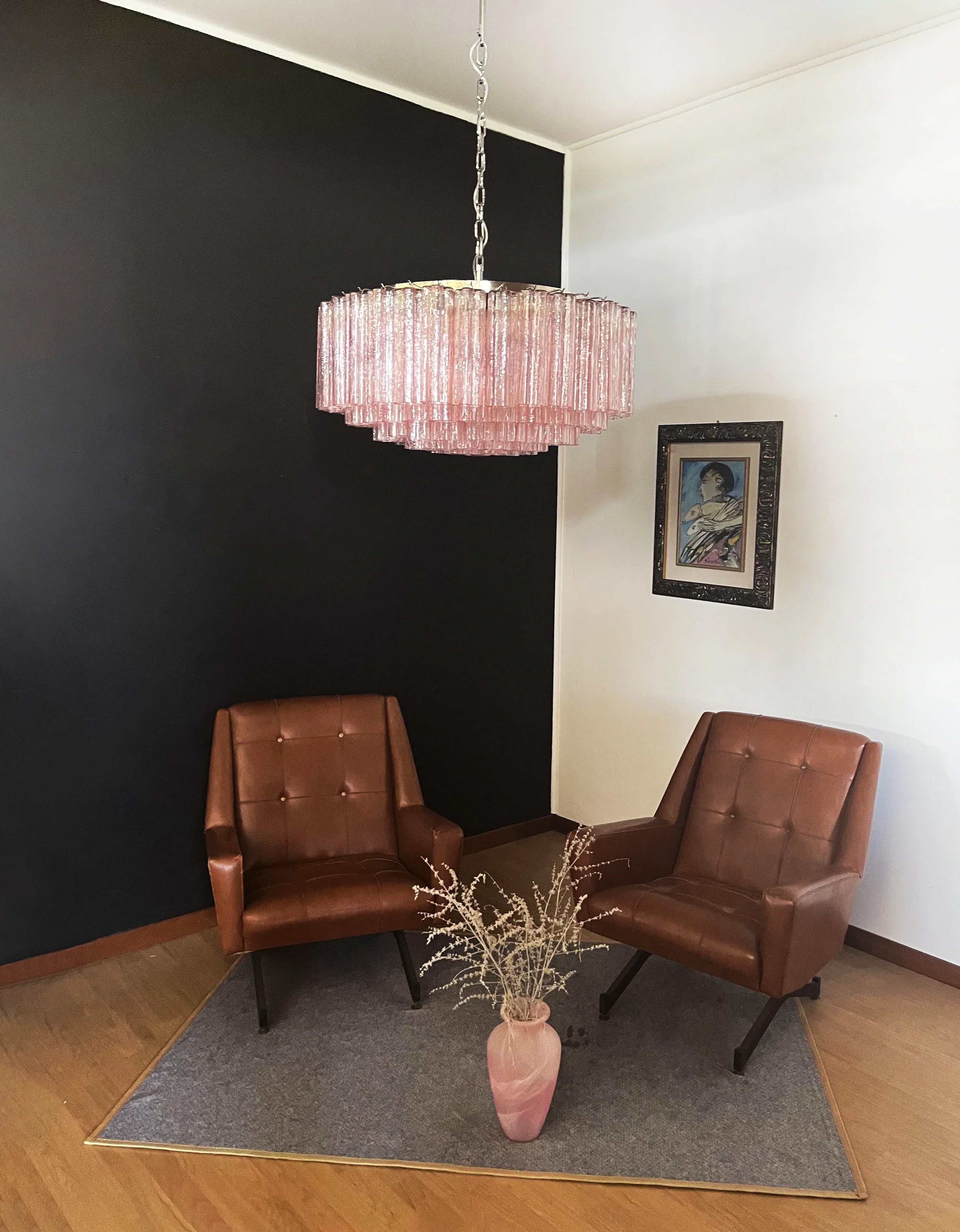 Murano Large Pink Glass Tube Chandelier 32.3"