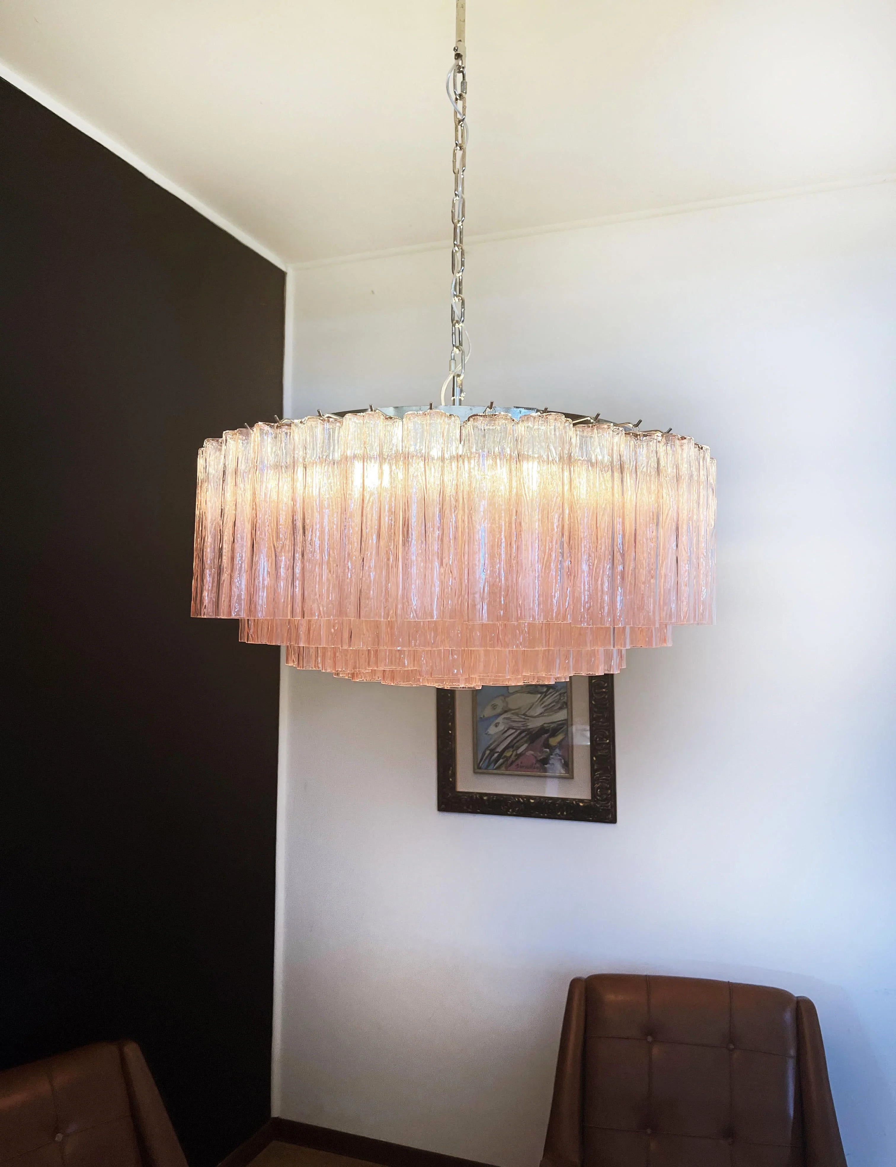 Murano Large Pink Glass Tube Chandelier 32.3"