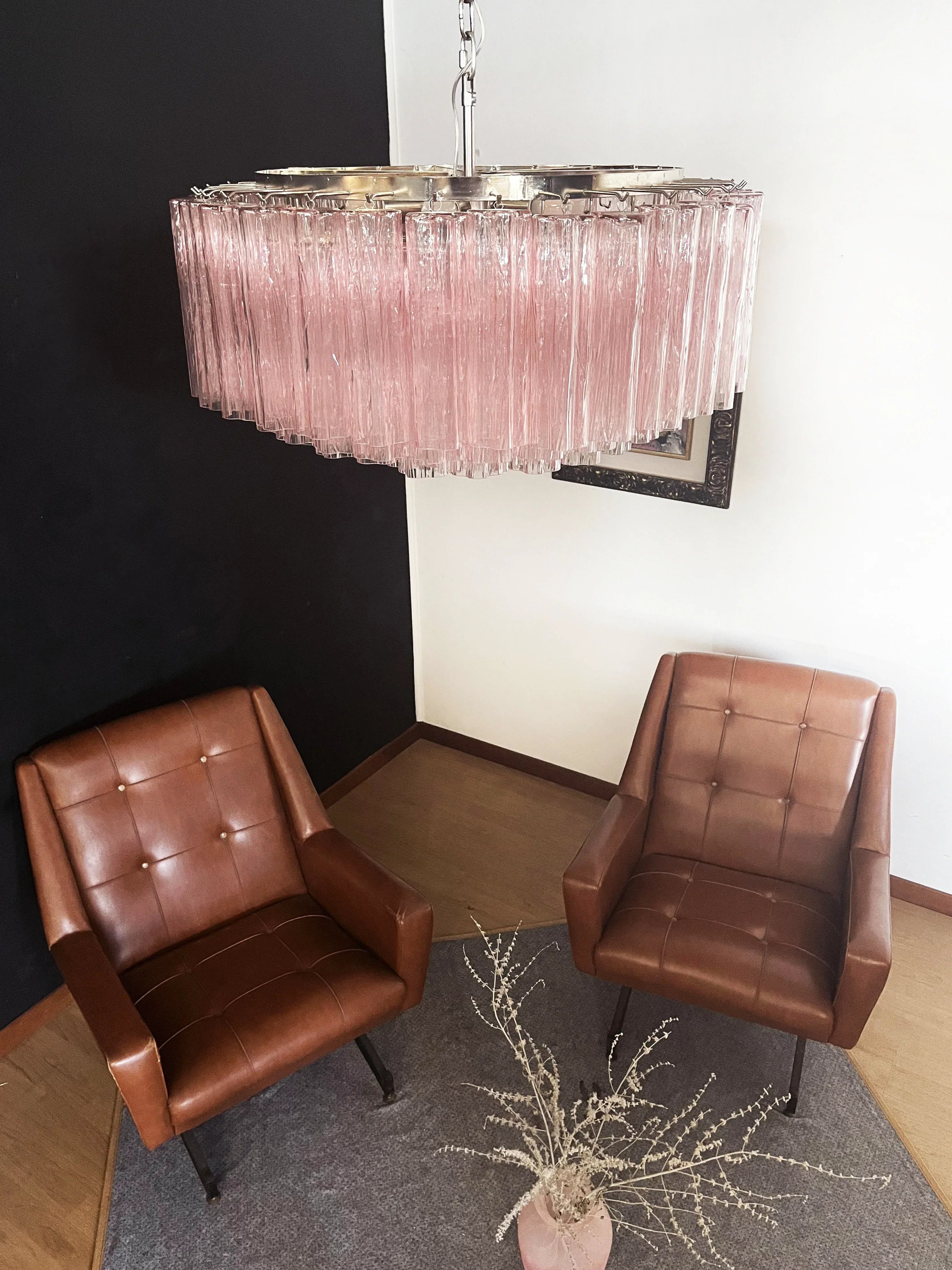 Murano Large Pink Glass Tube Chandelier 32.3"