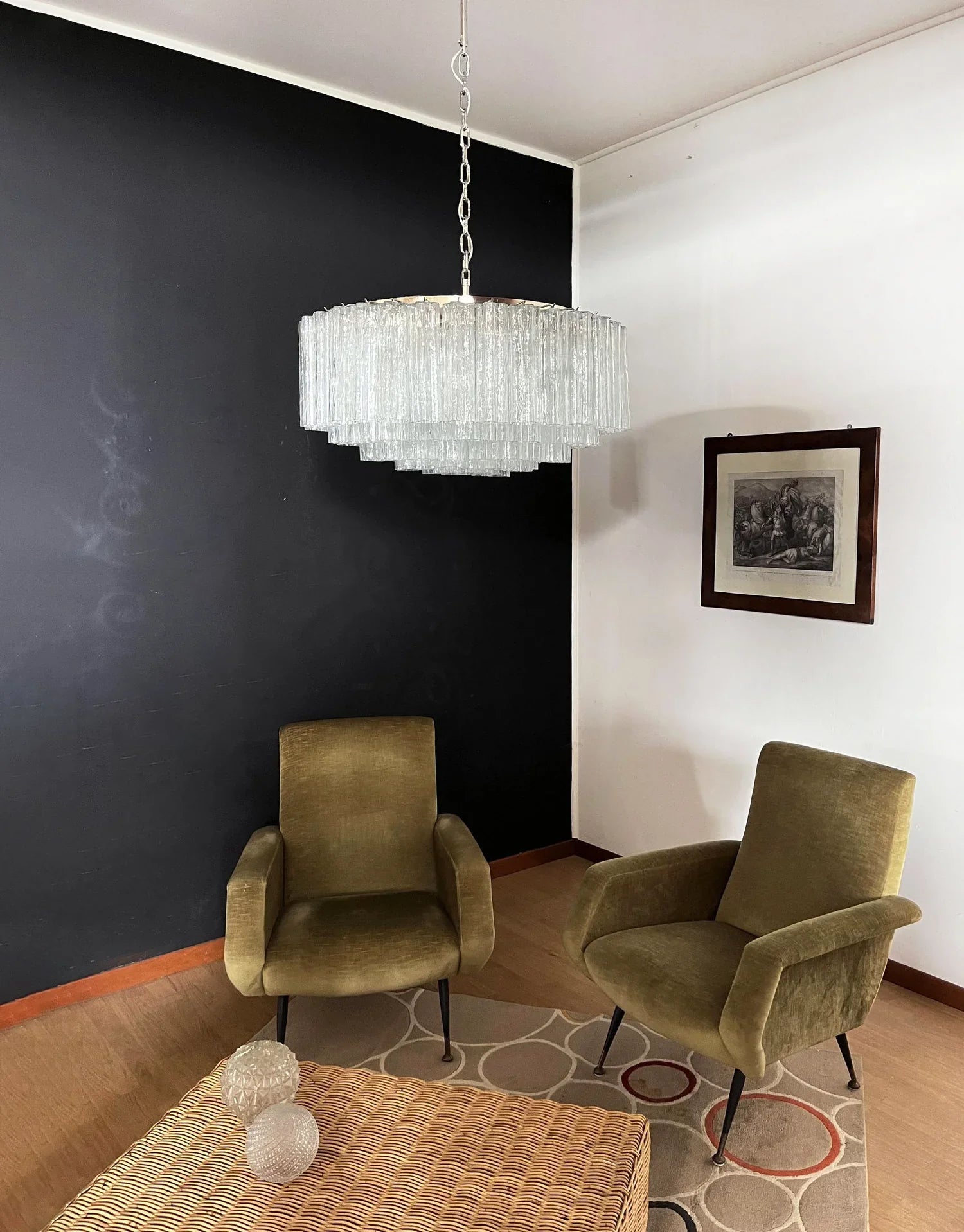 Murano Large Transparent Glass Tube Chandelier 32.3"