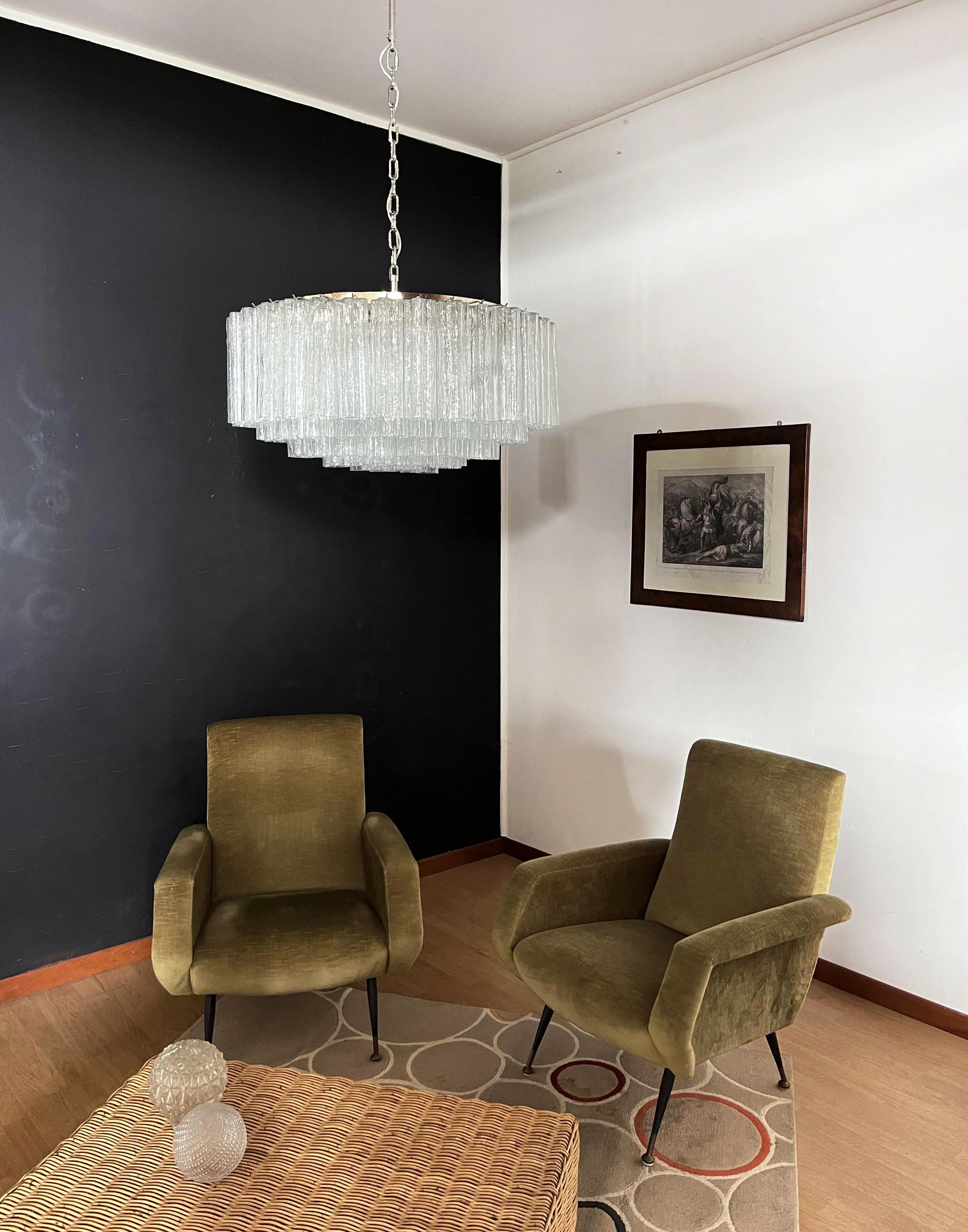 Murano Large Transparent Glass Tube Chandelier 32.3"