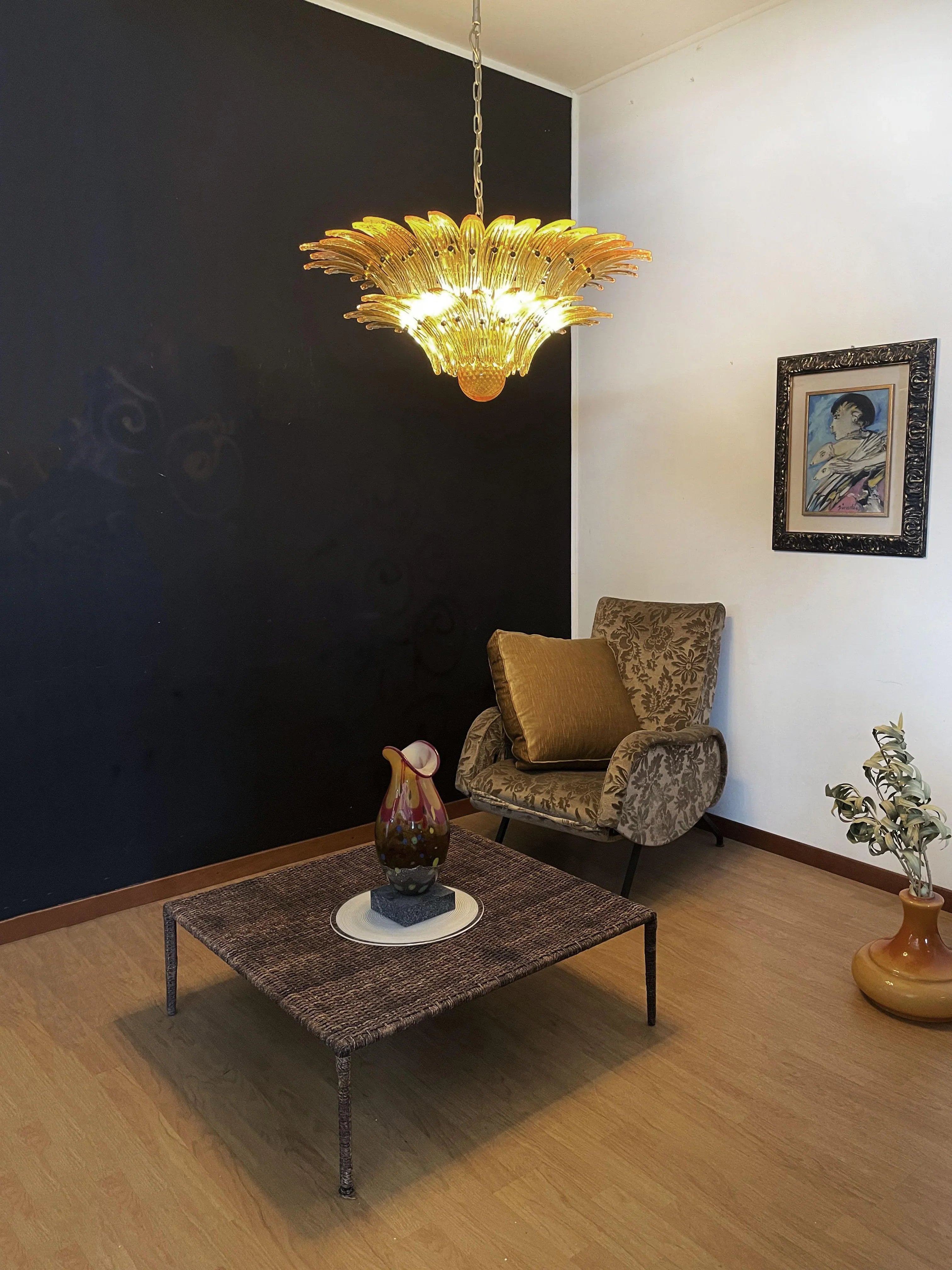 Murano Palmette Amber Chandelier 34"