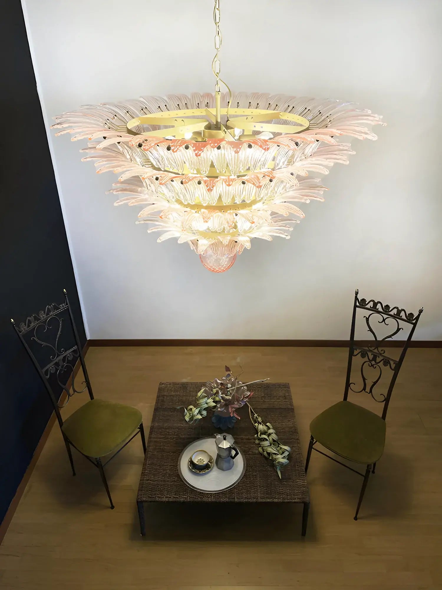 Murano Palmette Glass Pink Chandelier 45.3"