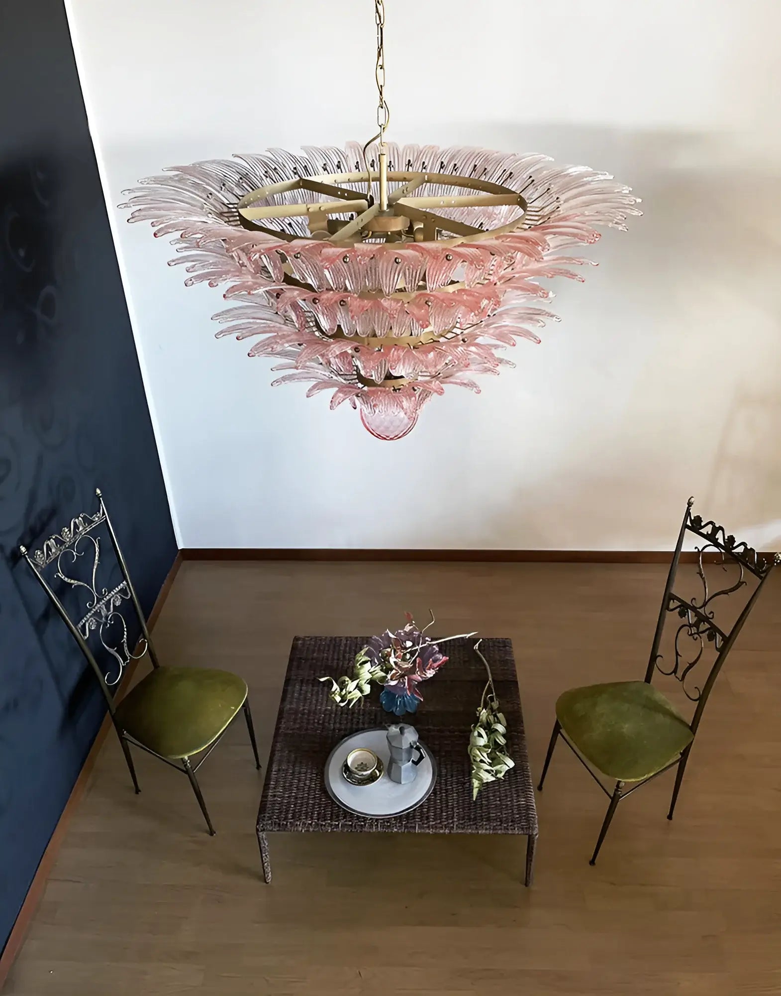 Murano Palmette Glass Pink Chandelier 45.3"
