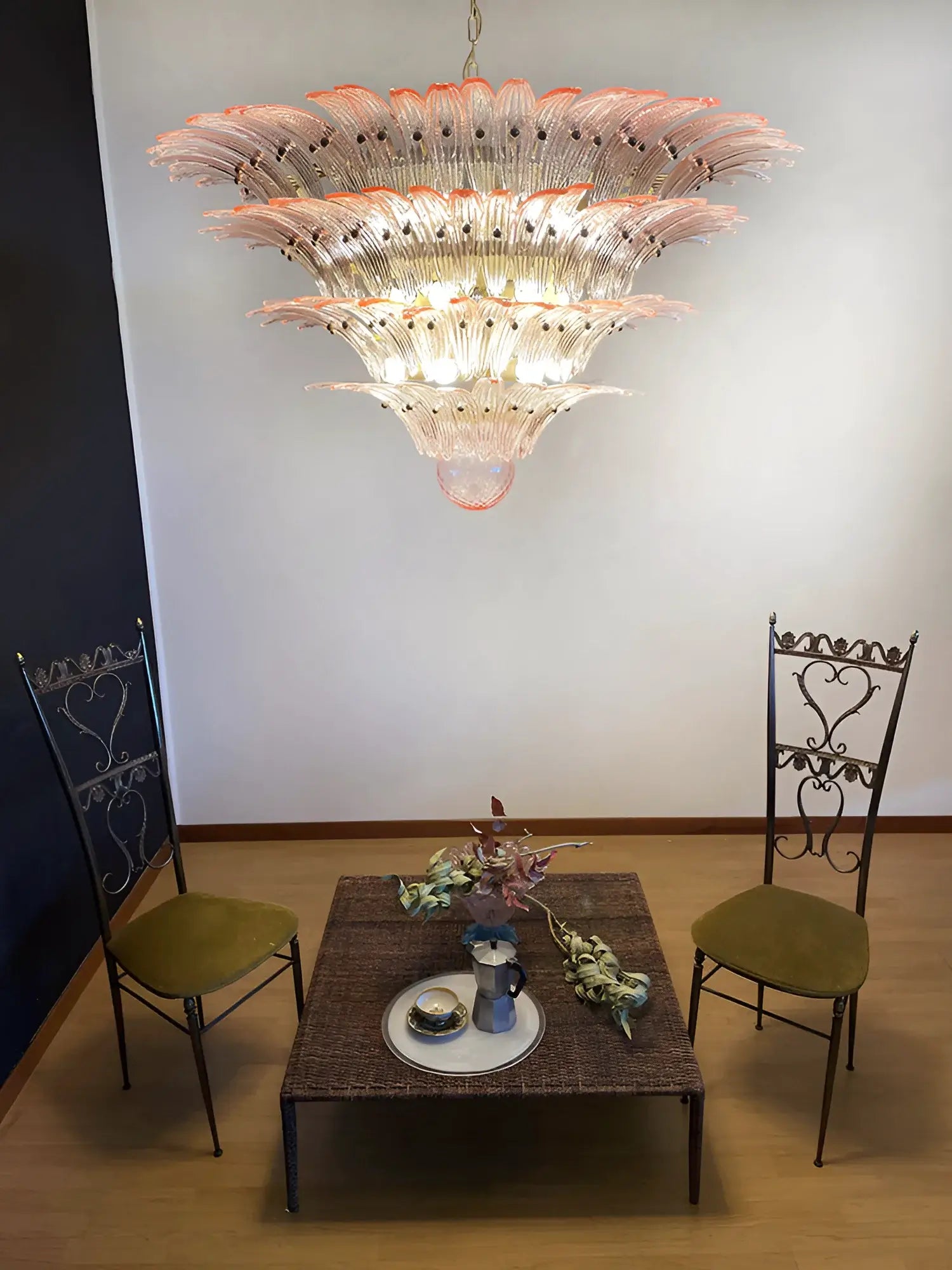 Murano Palmette Glass Pink Chandelier 45.3"