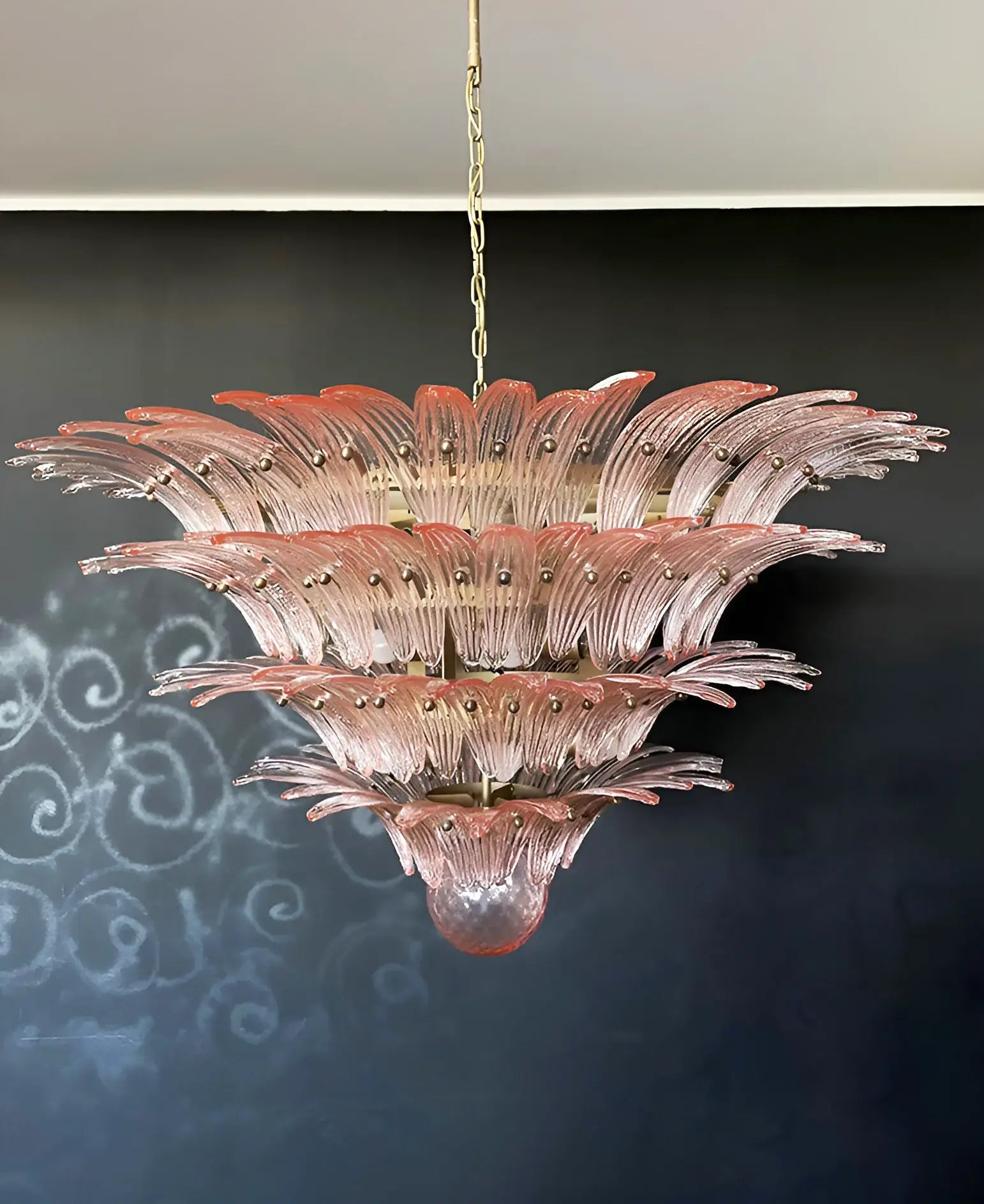 Murano Palmette Glass Pink Chandelier 45.3"