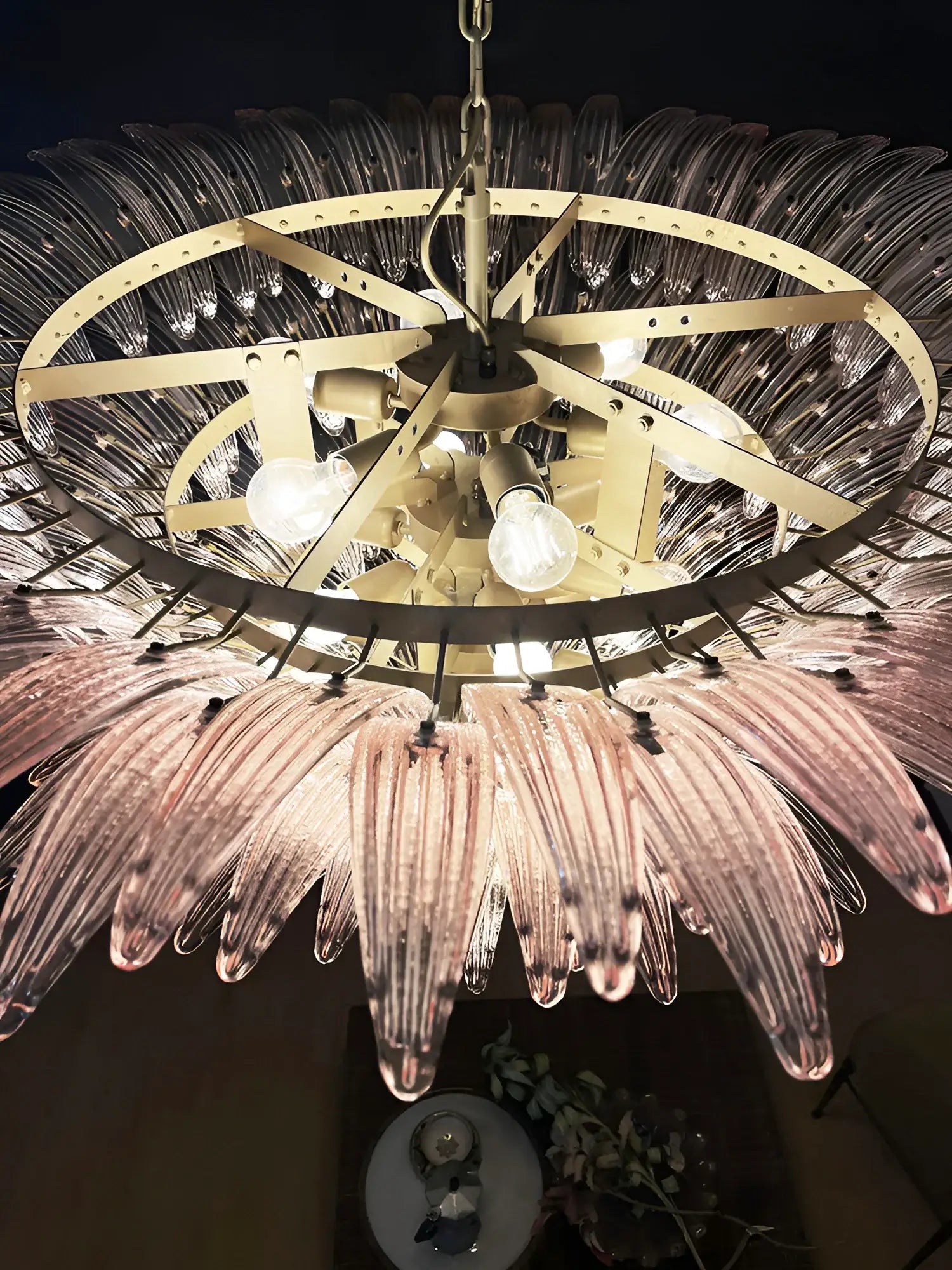 Murano Palmette Glass Pink Chandelier 45.3"