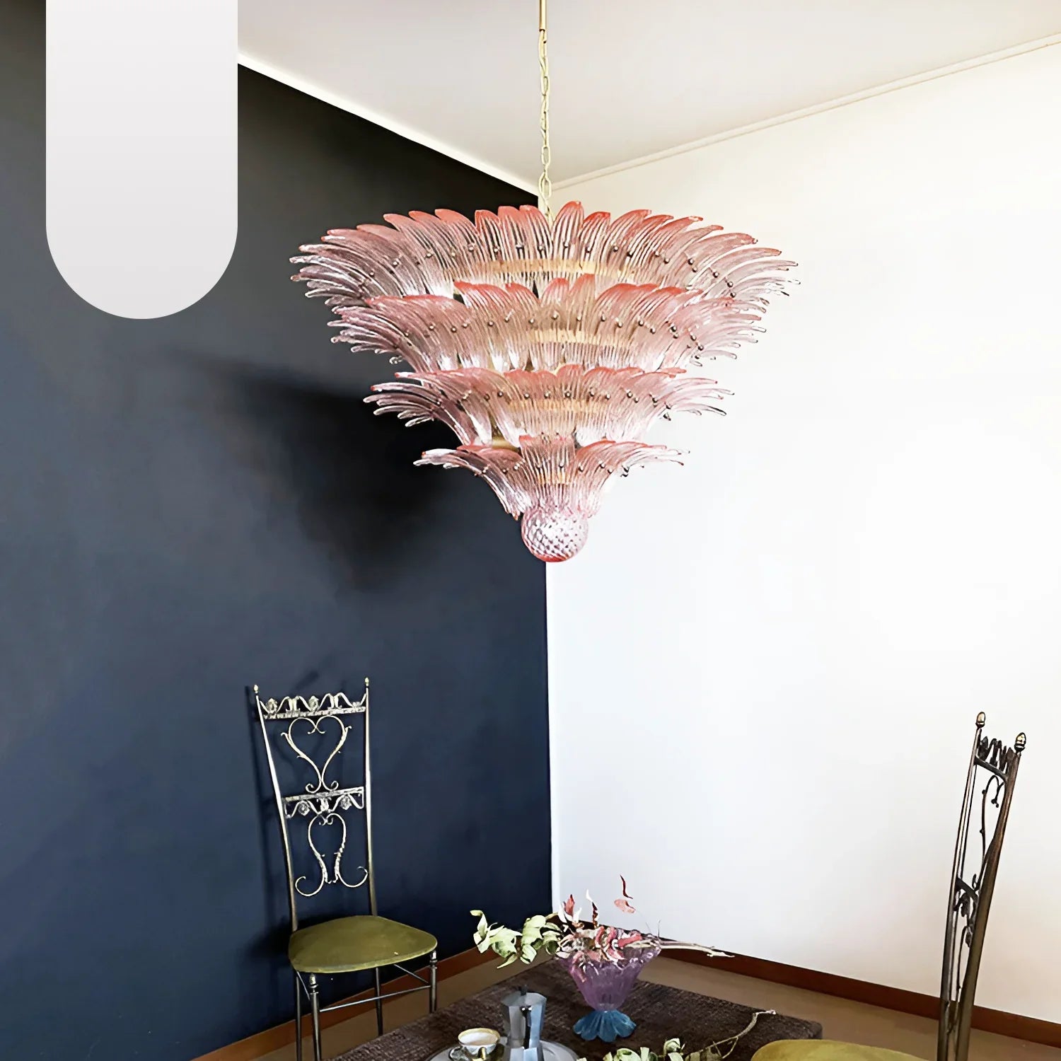 Murano Palmette Glass Pink Chandelier 45.3"