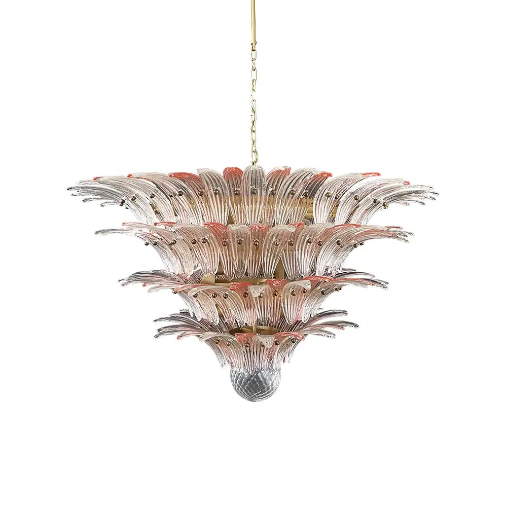Murano Palmette Glass Pink Trasparent Chandelier 45.3"