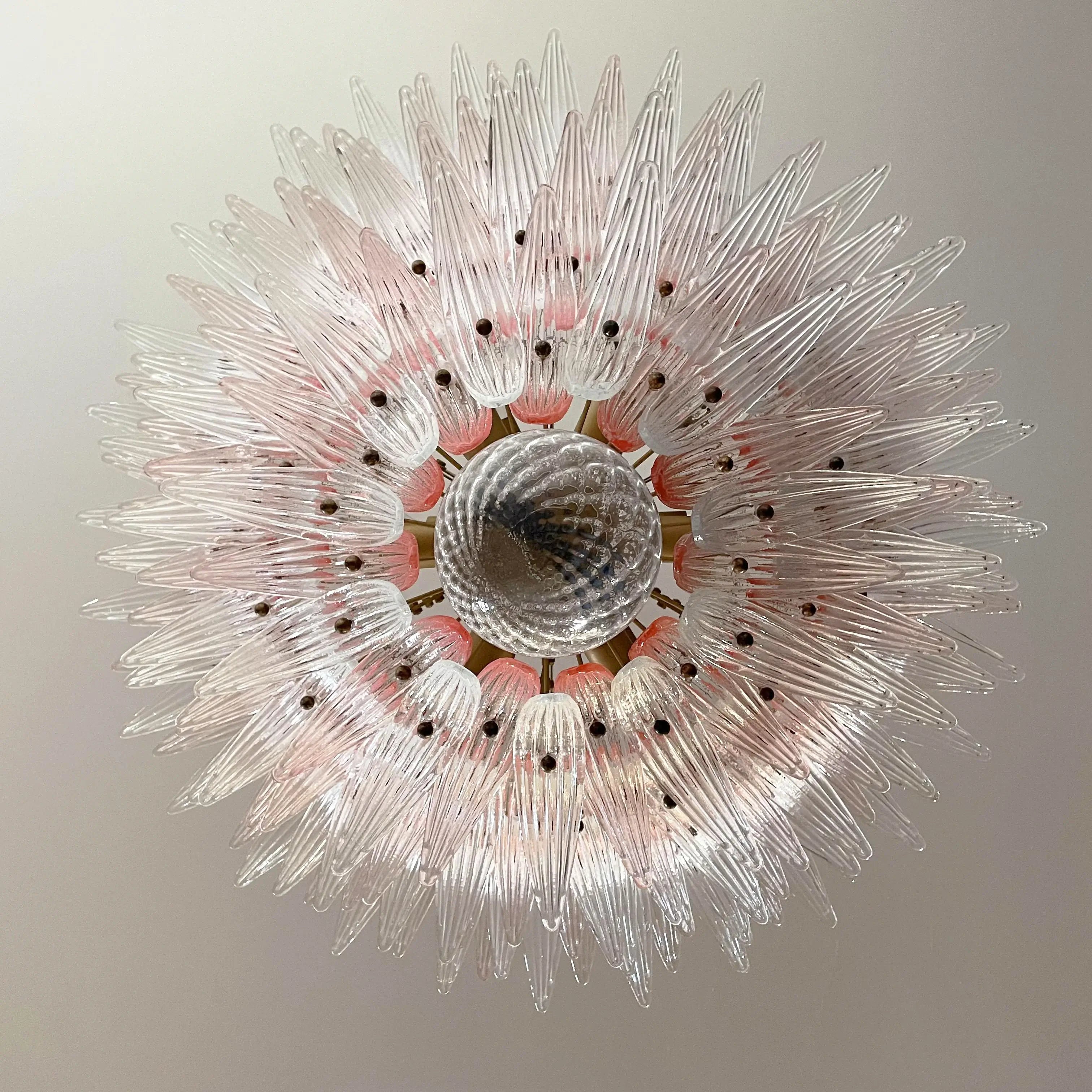 Murano Palmette Glass Pink Trasparent Chandelier 45.3"