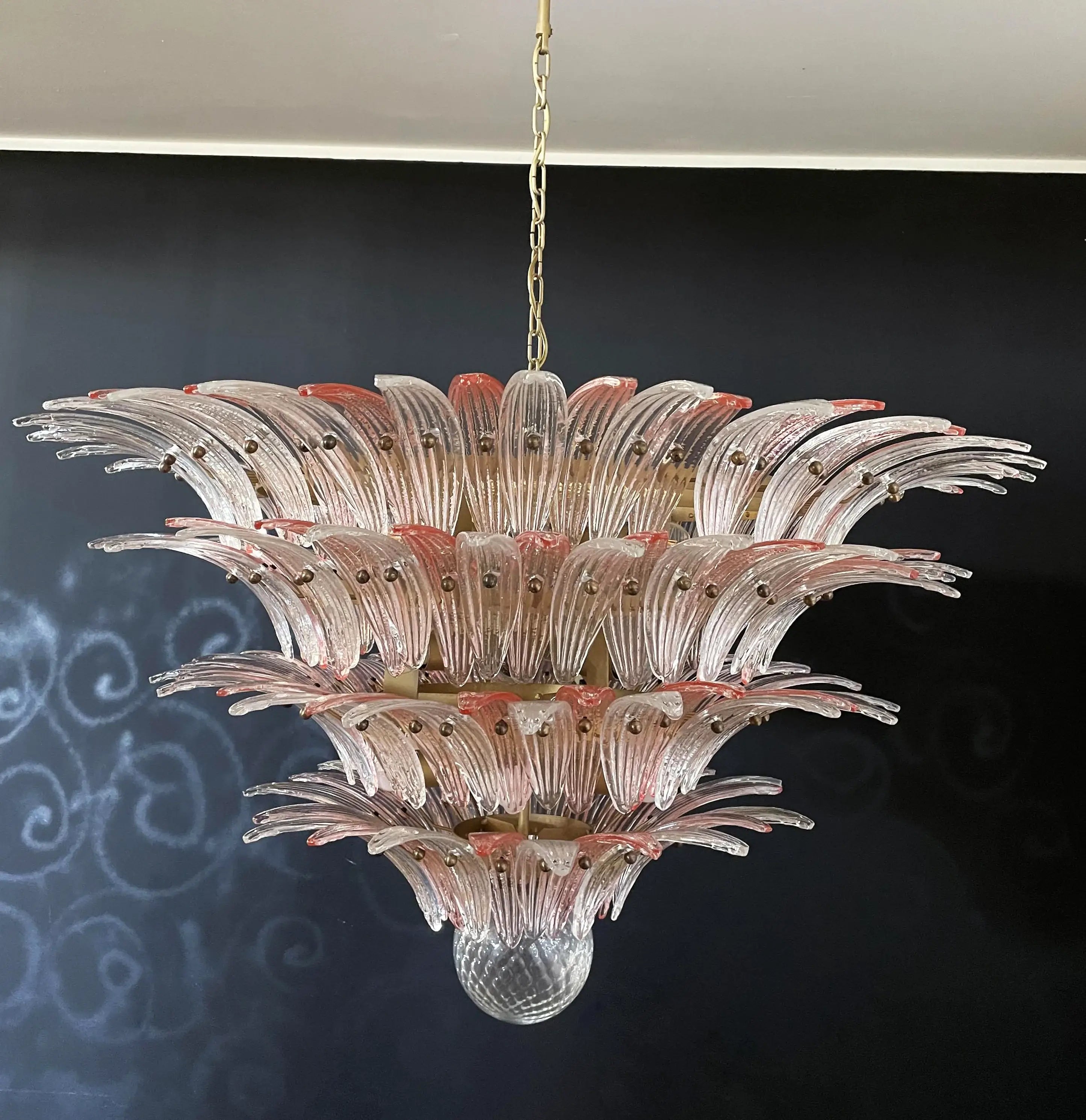 Murano Palmette Glass Pink Trasparent Chandelier 45.3"