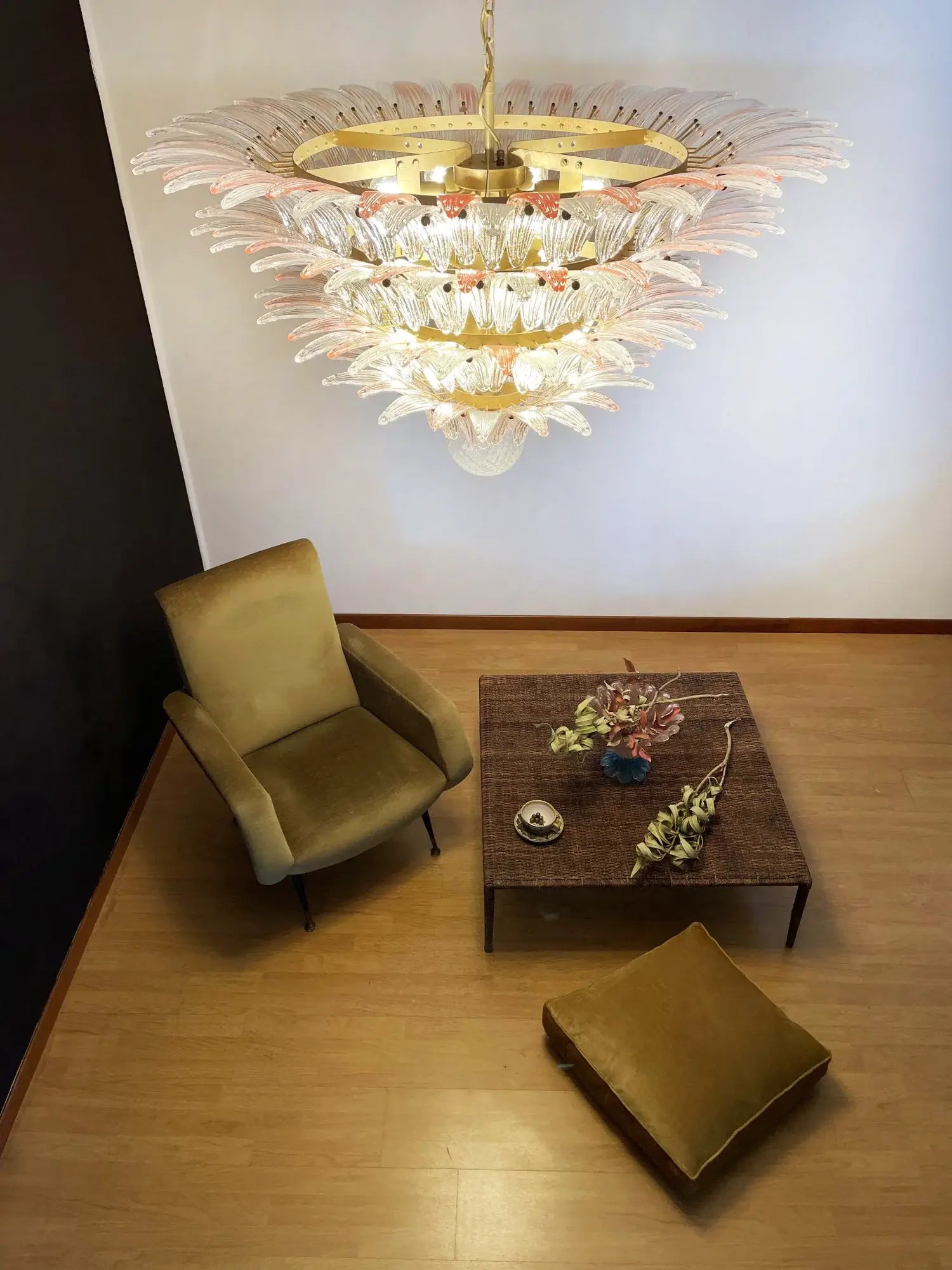 Murano Palmette Glass Pink Trasparent Chandelier 45.3"