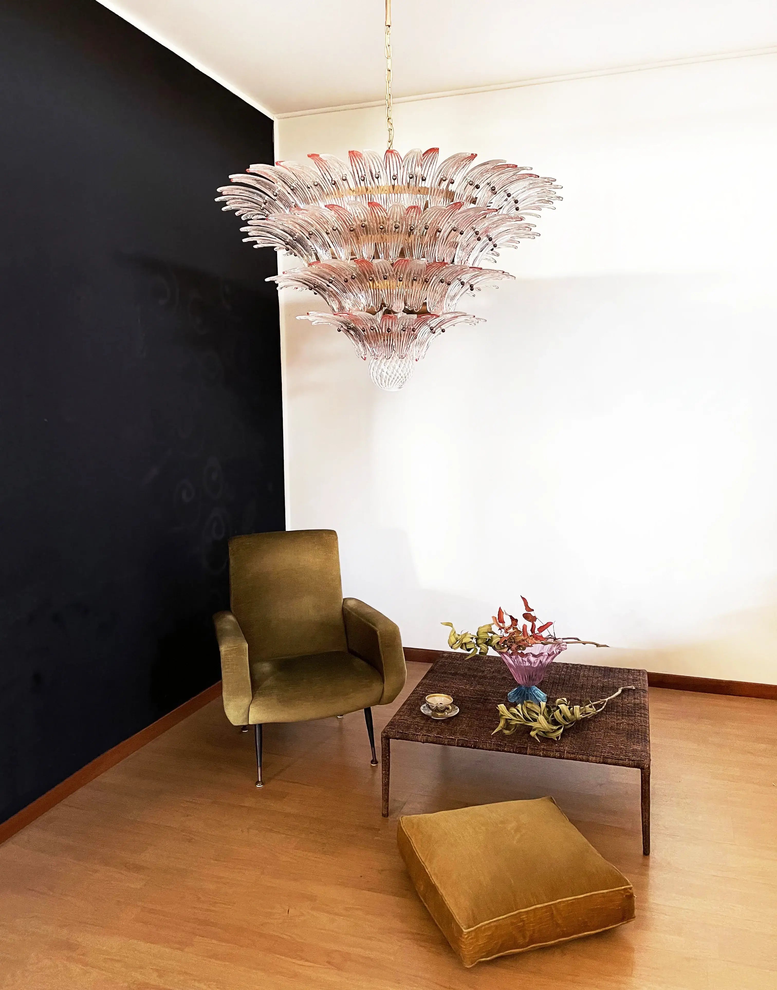 Murano Palmette Glass Pink Trasparent Chandelier 45.3"