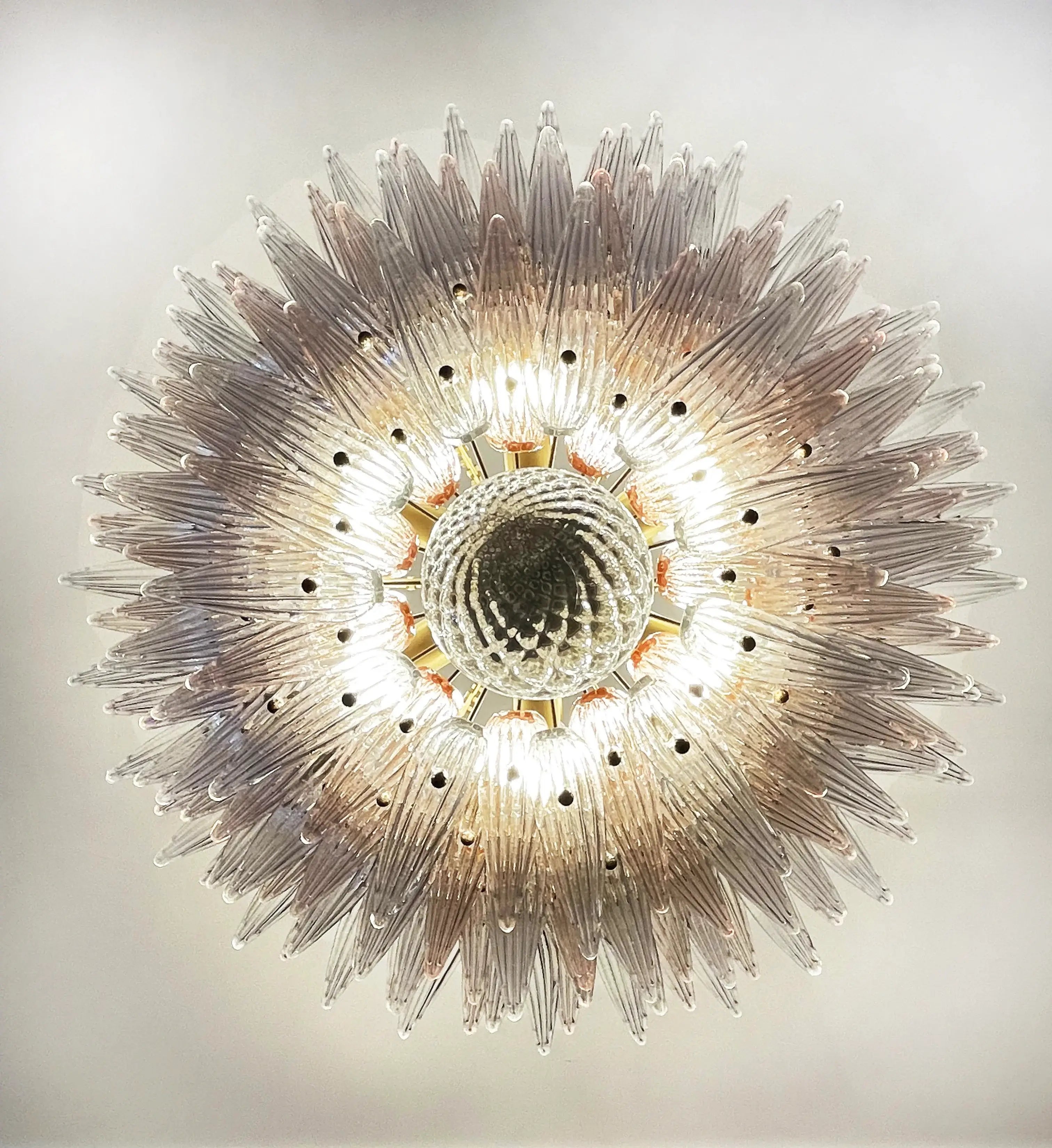 Murano Palmette Glass Pink Trasparent Chandelier 45.3"