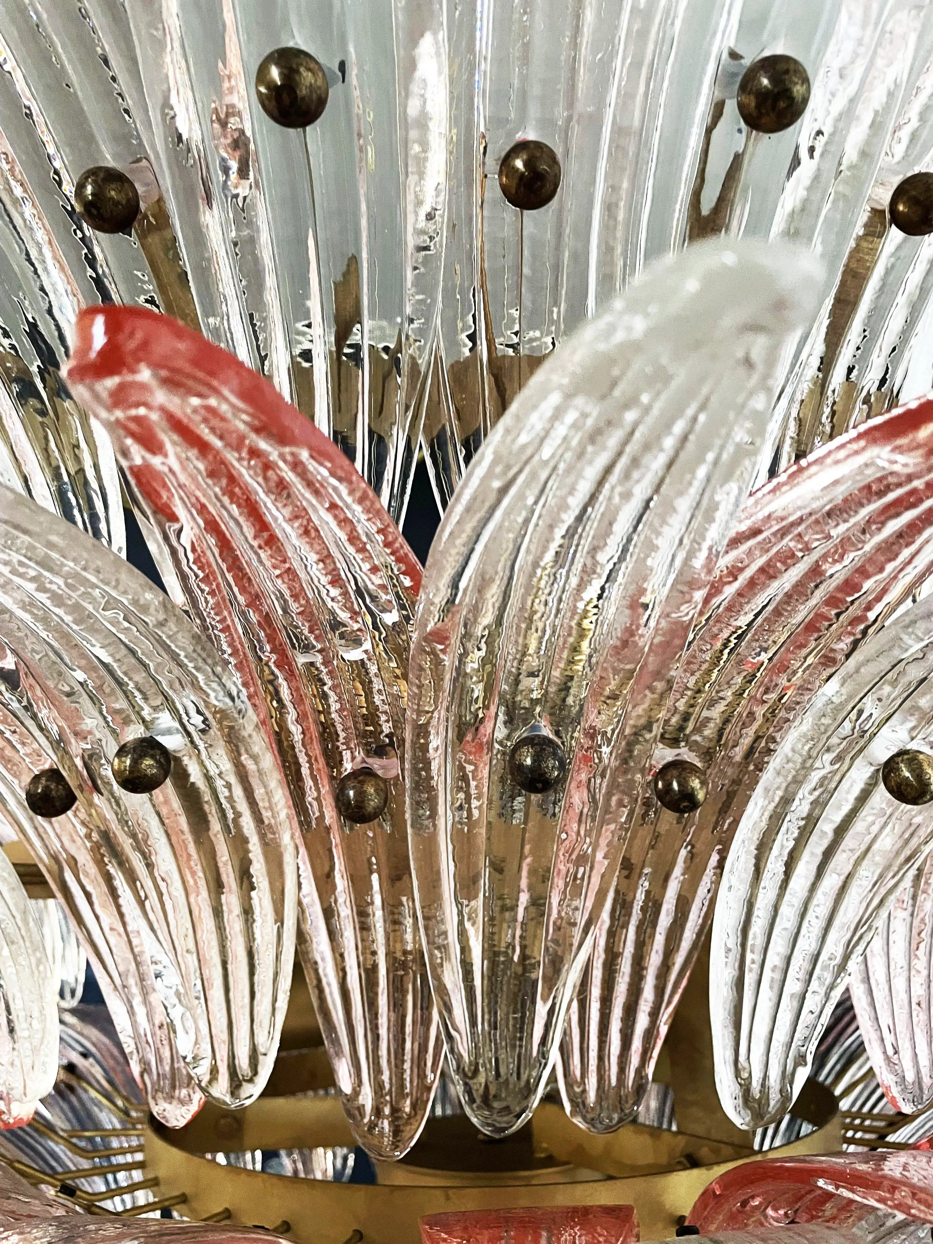 Murano Palmette Glass Pink Trasparent Chandelier 45.3"