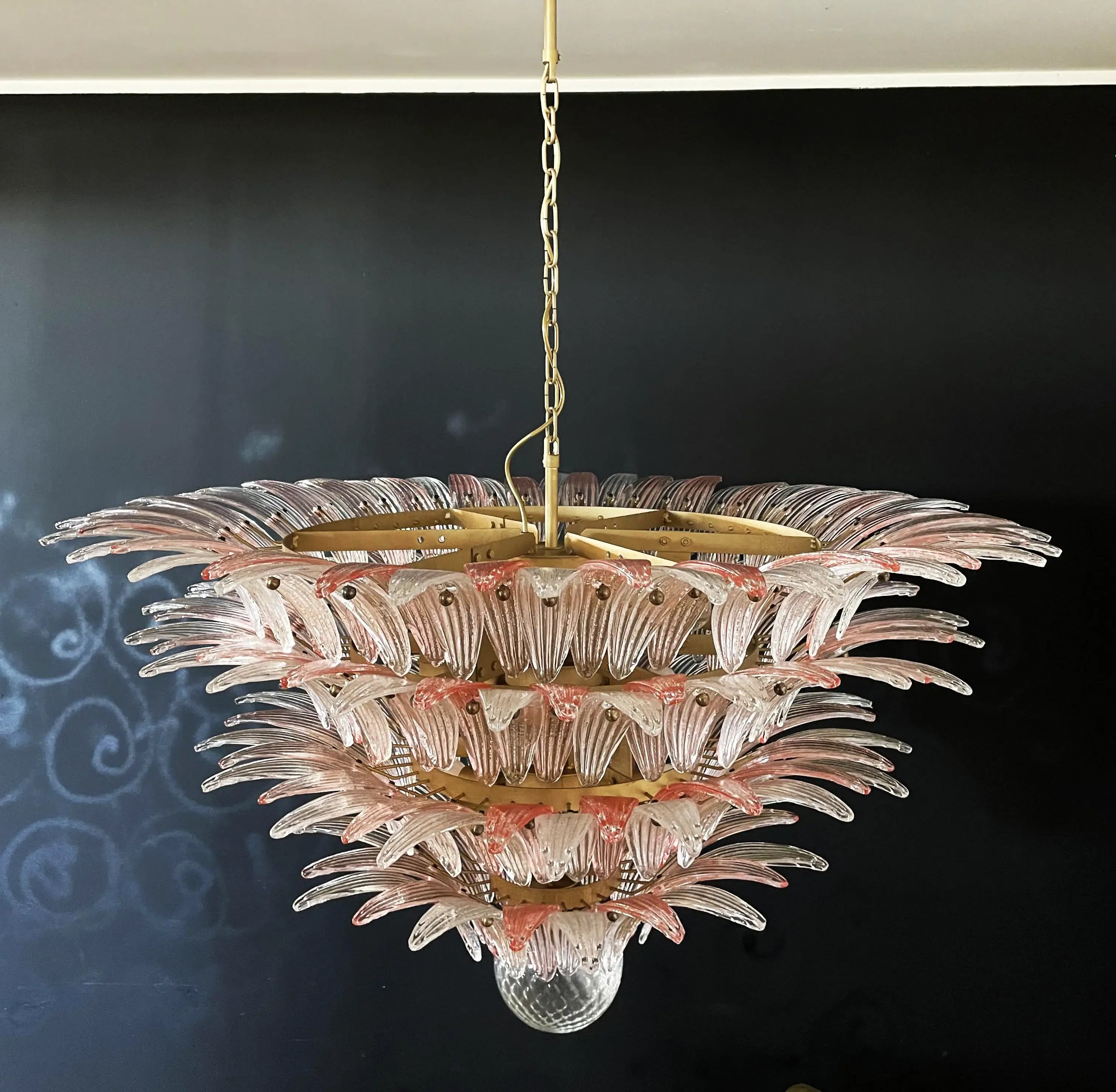 Murano Palmette Glass Pink Trasparent Chandelier 45.3"