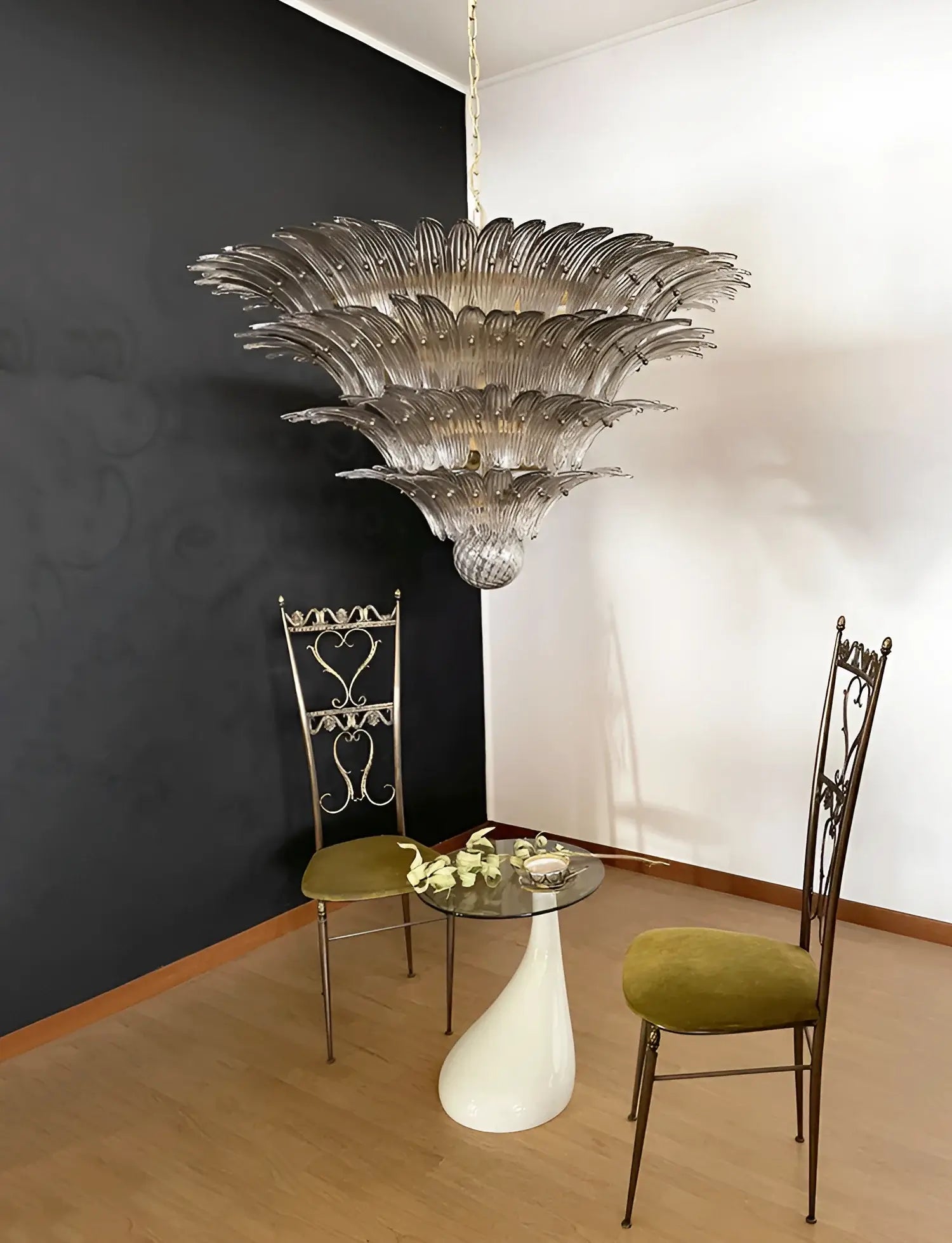 Murano Palmette Glass Smoked Chandelier 45.3"