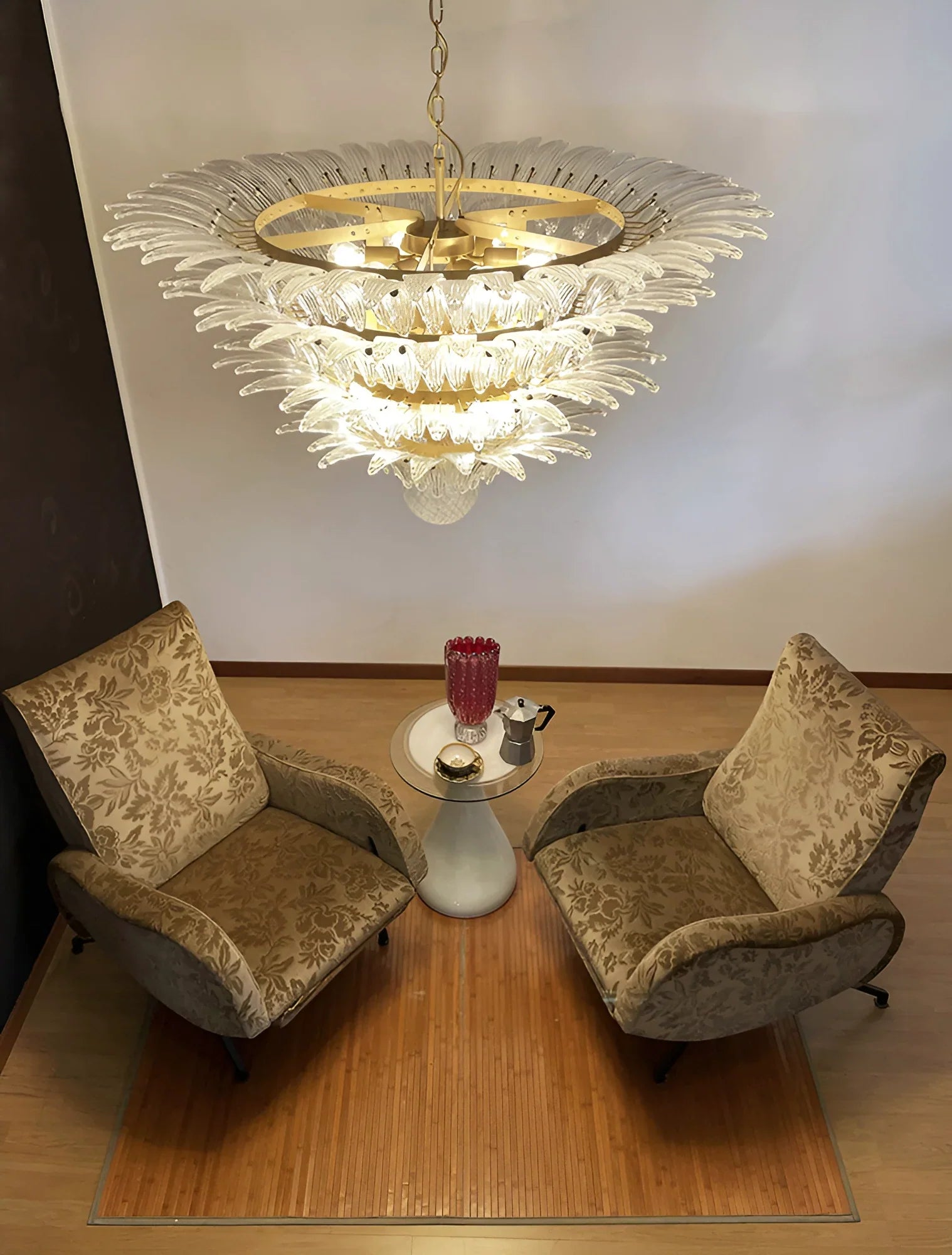 Murano Palmette Glass Transparent Chandelier 45"