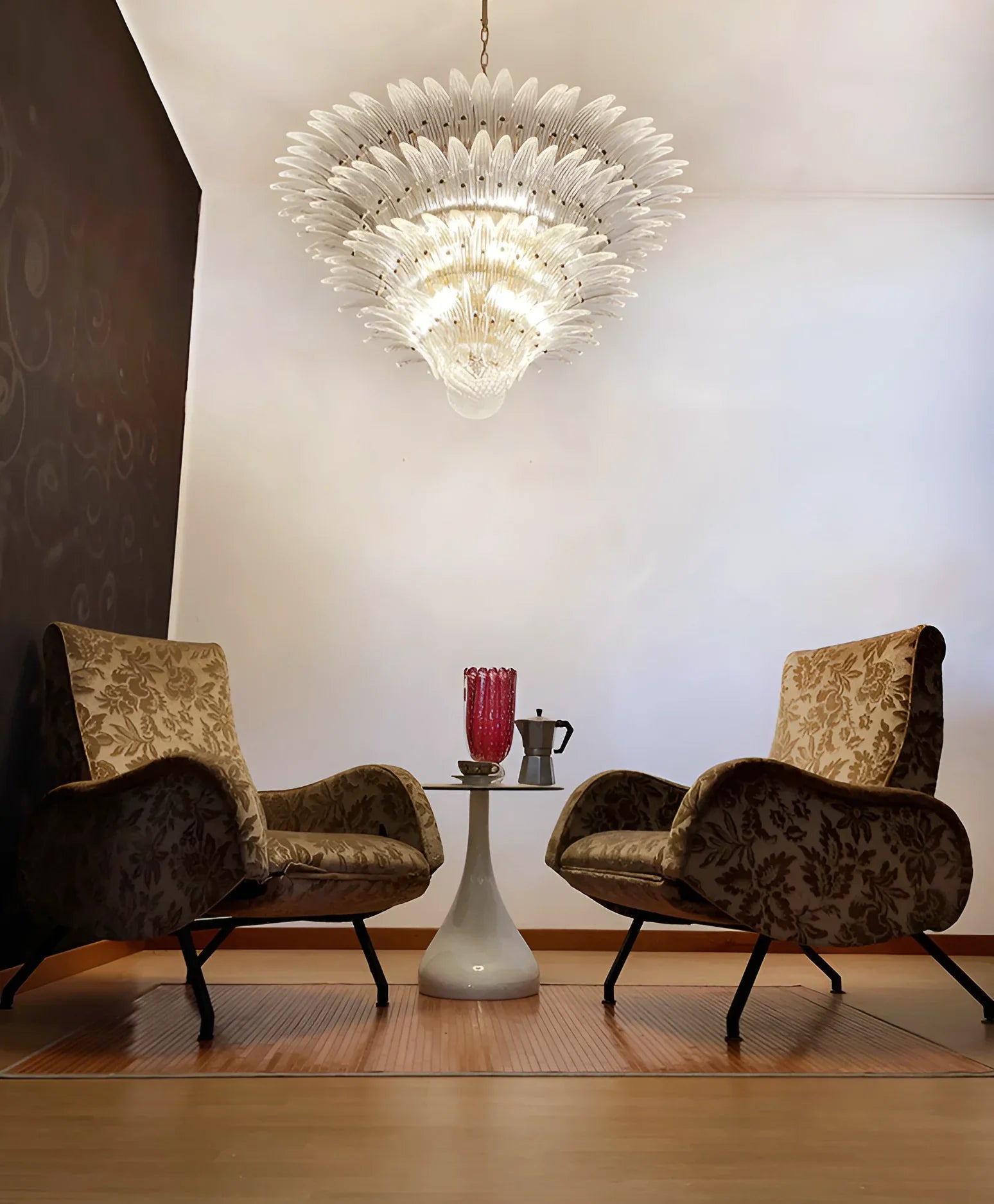 Murano Palmette Glass Transparent Chandelier 45"