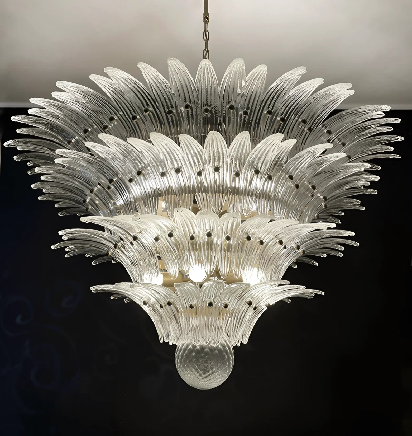 Murano Palmette Glass Transparent Chandelier 45"