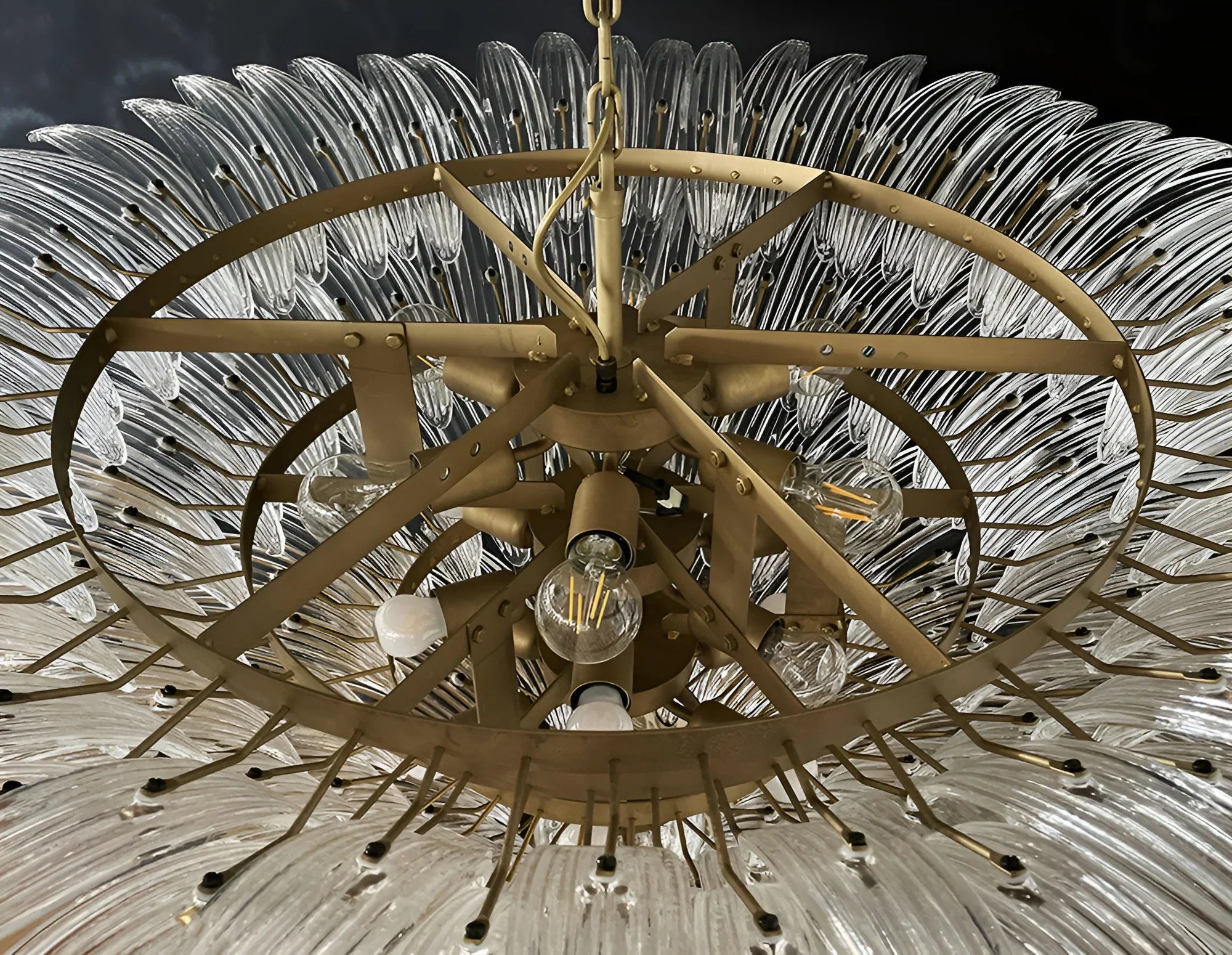 Murano Palmette Glass Transparent Chandelier 45"