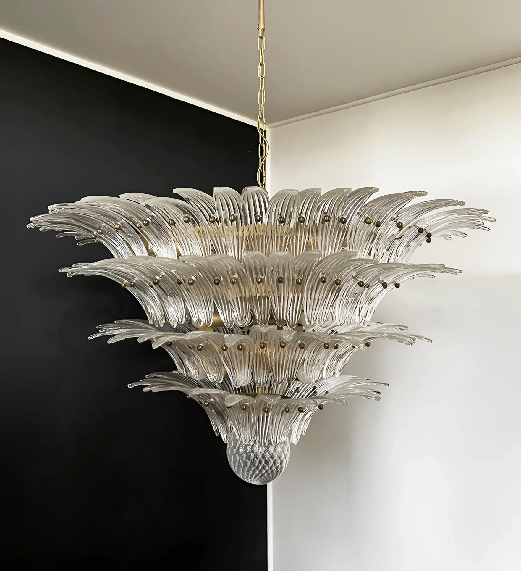 Murano Palmette Glass Transparent Chandelier 45"
