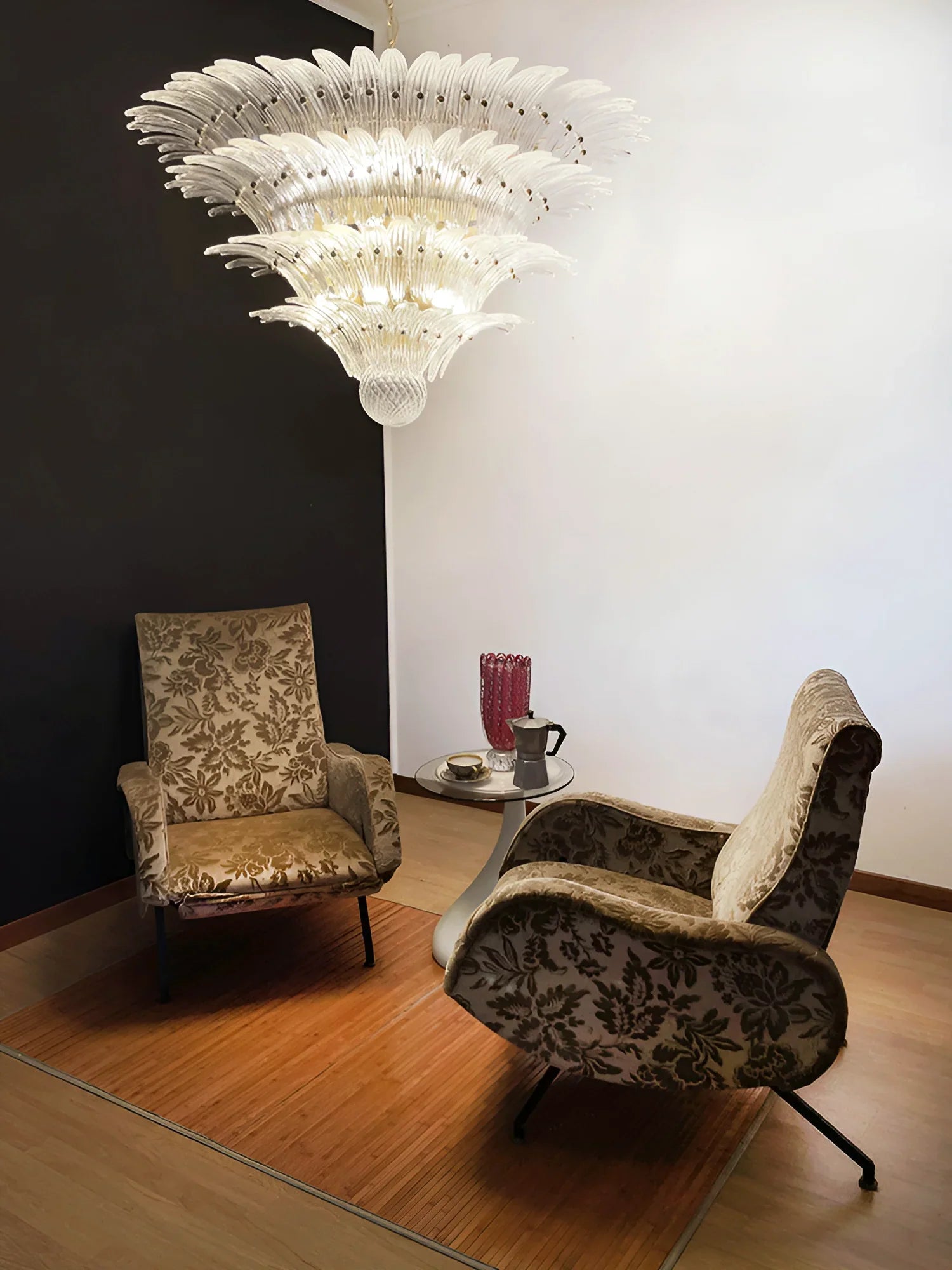 Murano Palmette Glass Transparent Chandelier 45"