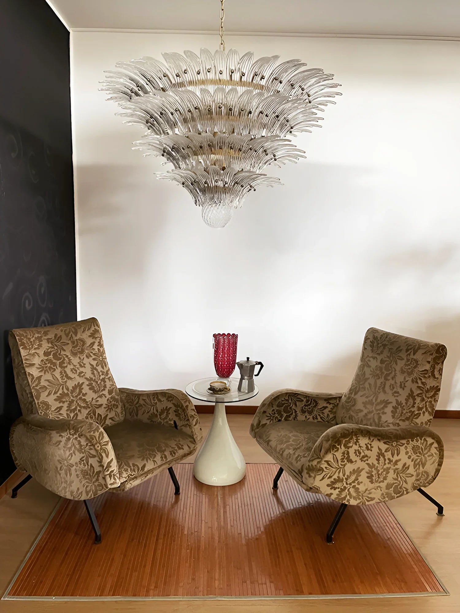 Murano Palmette Glass Transparent Chandelier 45"