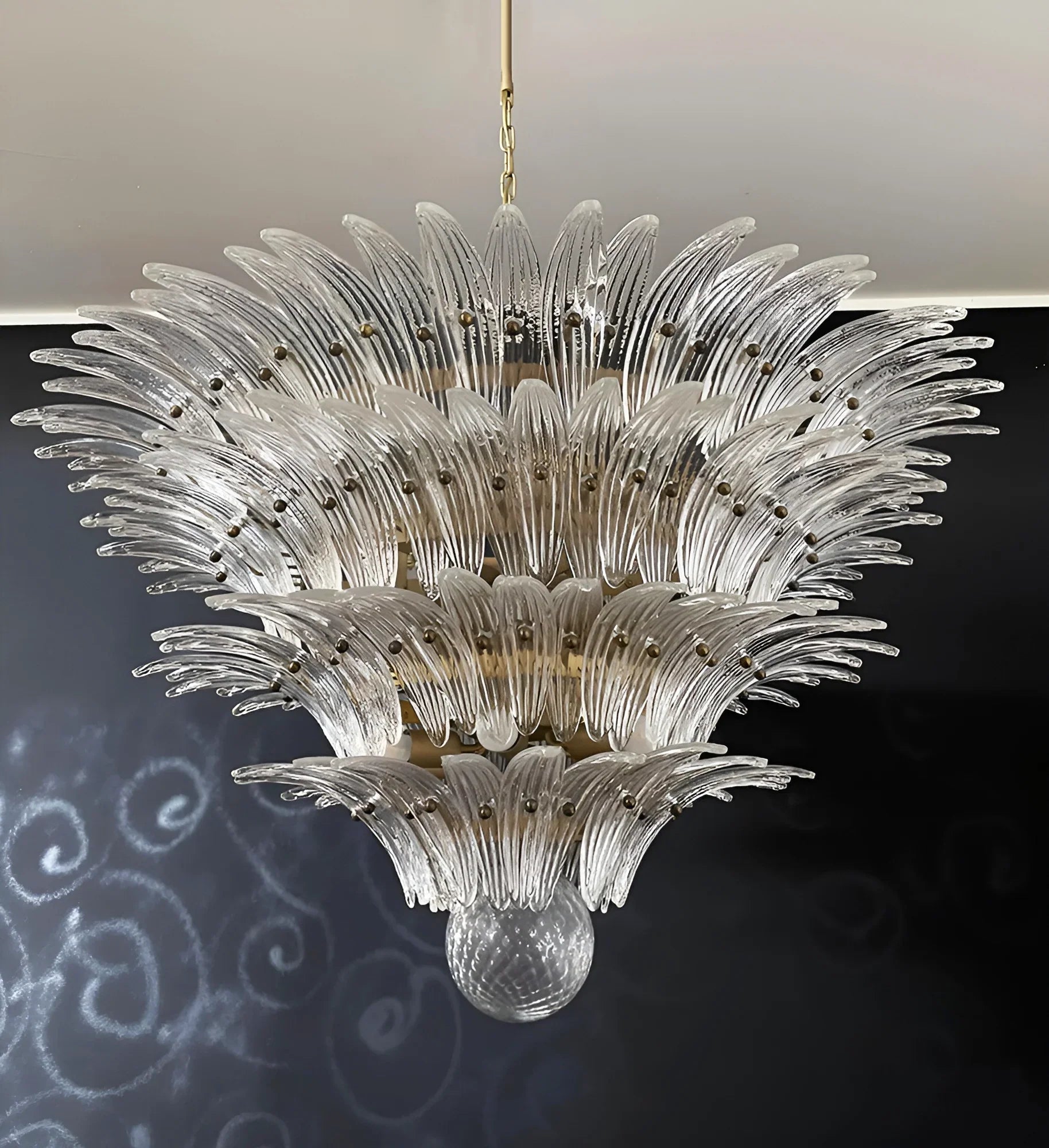 Murano Palmette Glass Transparent Chandelier 45"