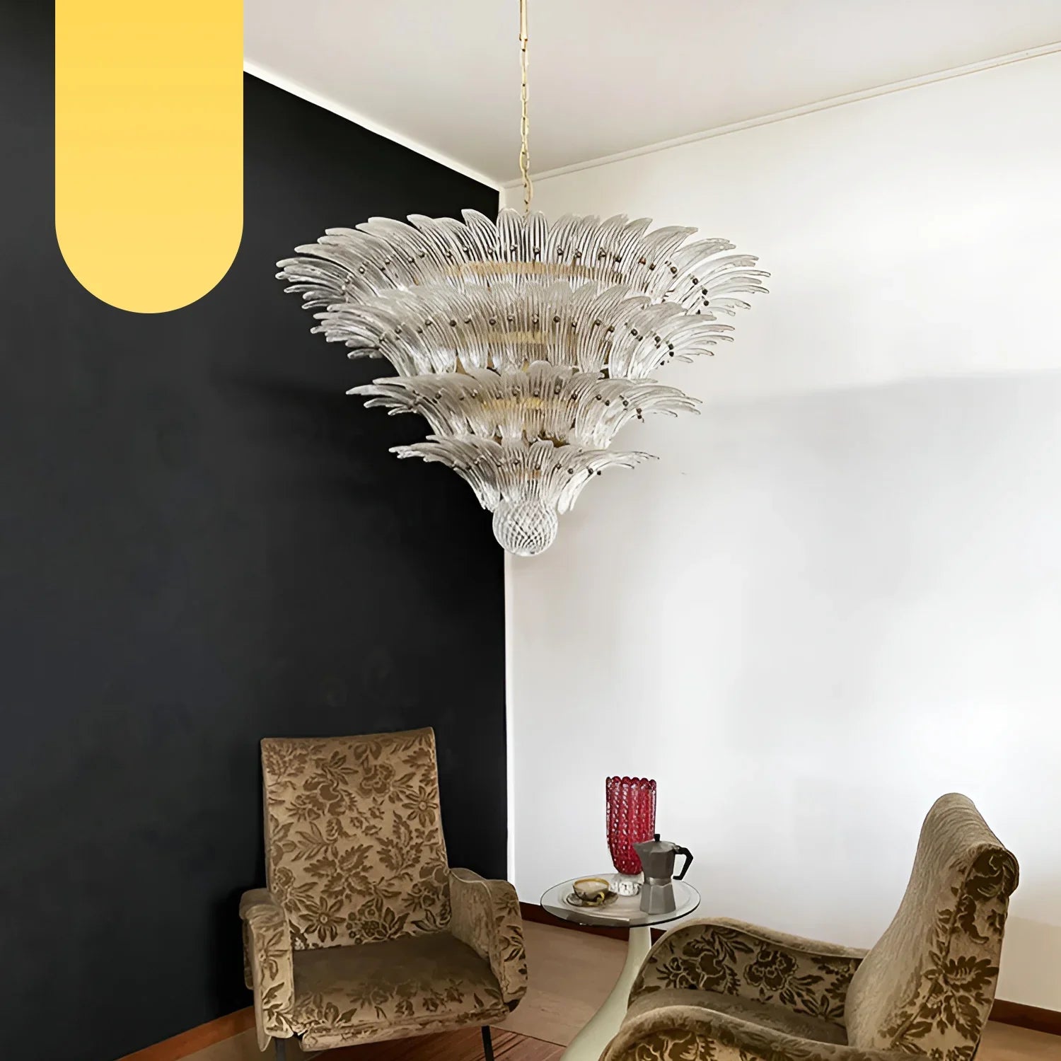 Murano Palmette Glass Transparent Chandelier 45"