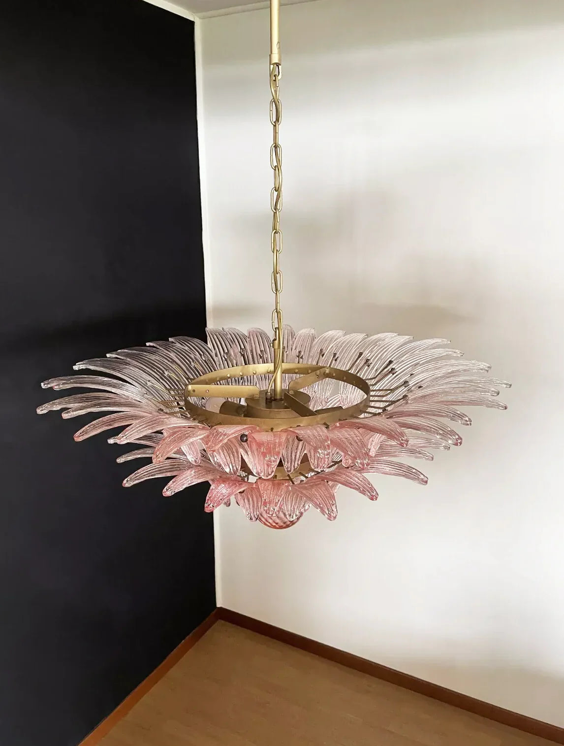 Murano Palmette Pink Chandelier 34"