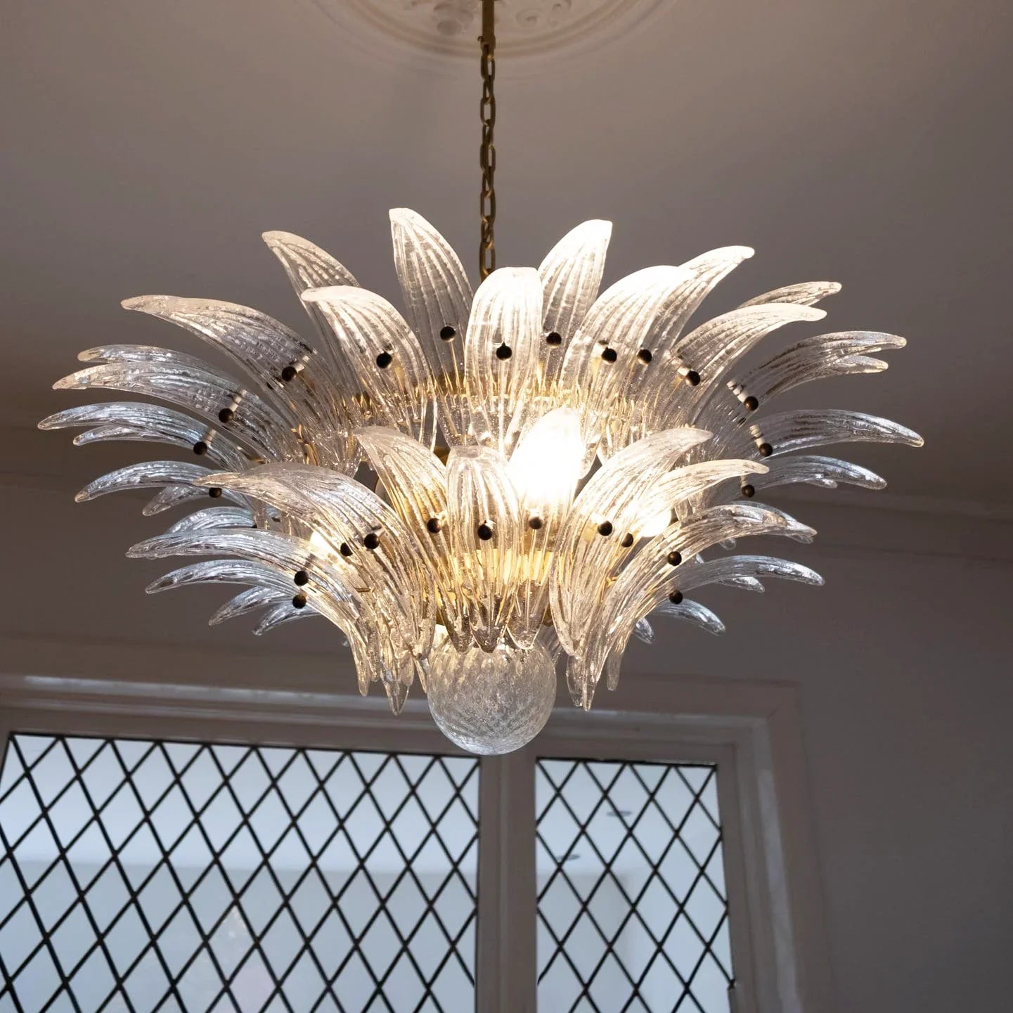 Murano Palmette Transparent Chandelier 34"