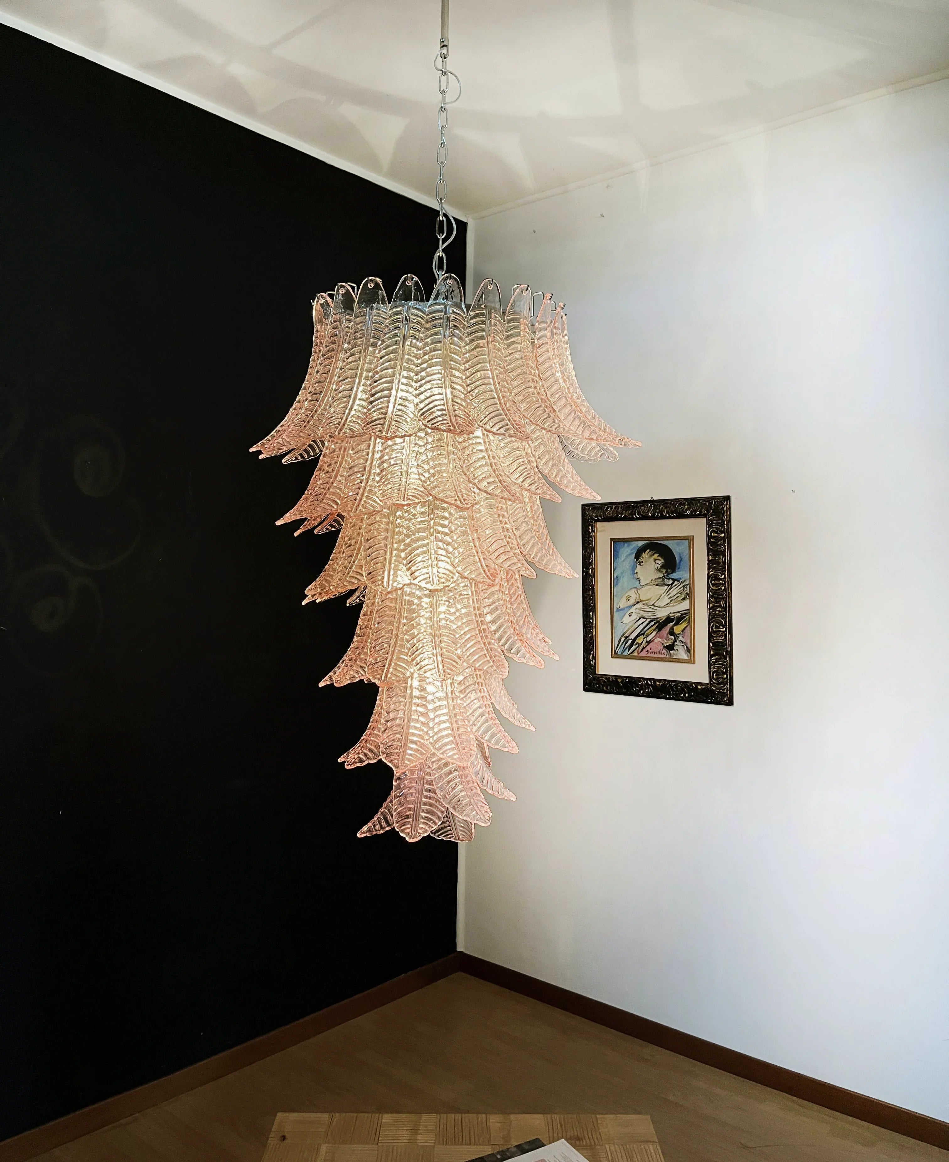 Murano Pink Felch Spiral Chandelier 27.5"