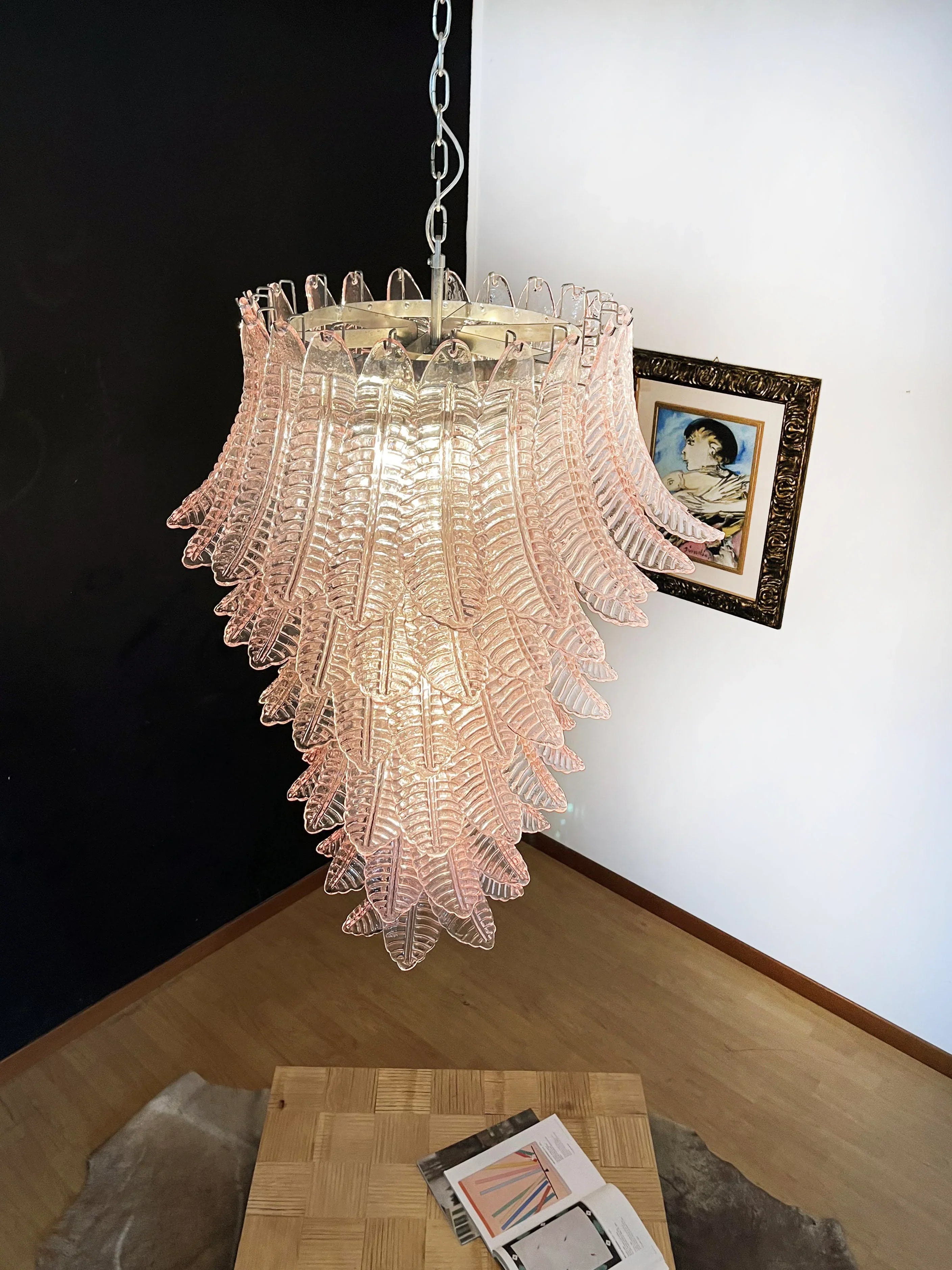 Murano Pink Felch Spiral Chandelier 27.5"