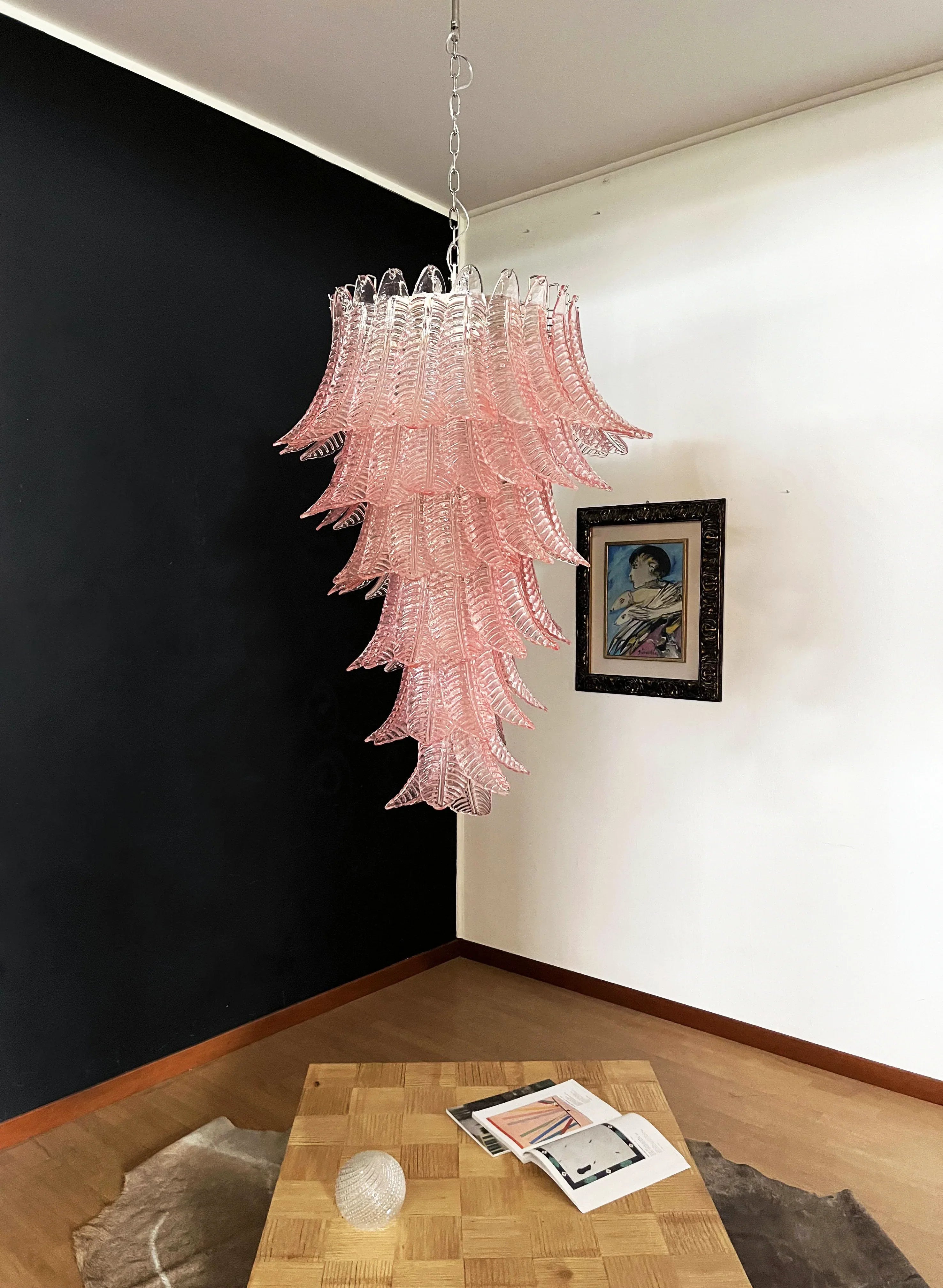 Murano Pink Felch Spiral Chandelier 27.5"