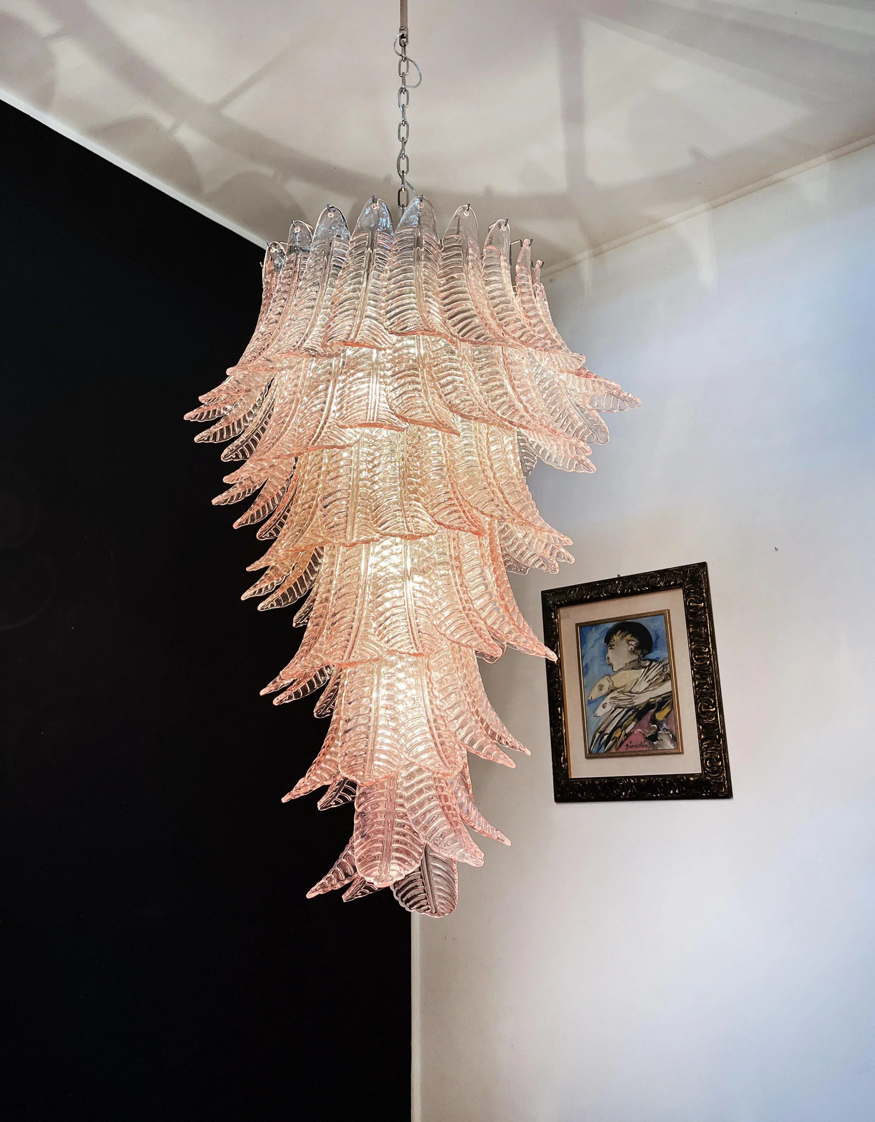 Murano Pink Felch Spiral Chandelier 27.5"