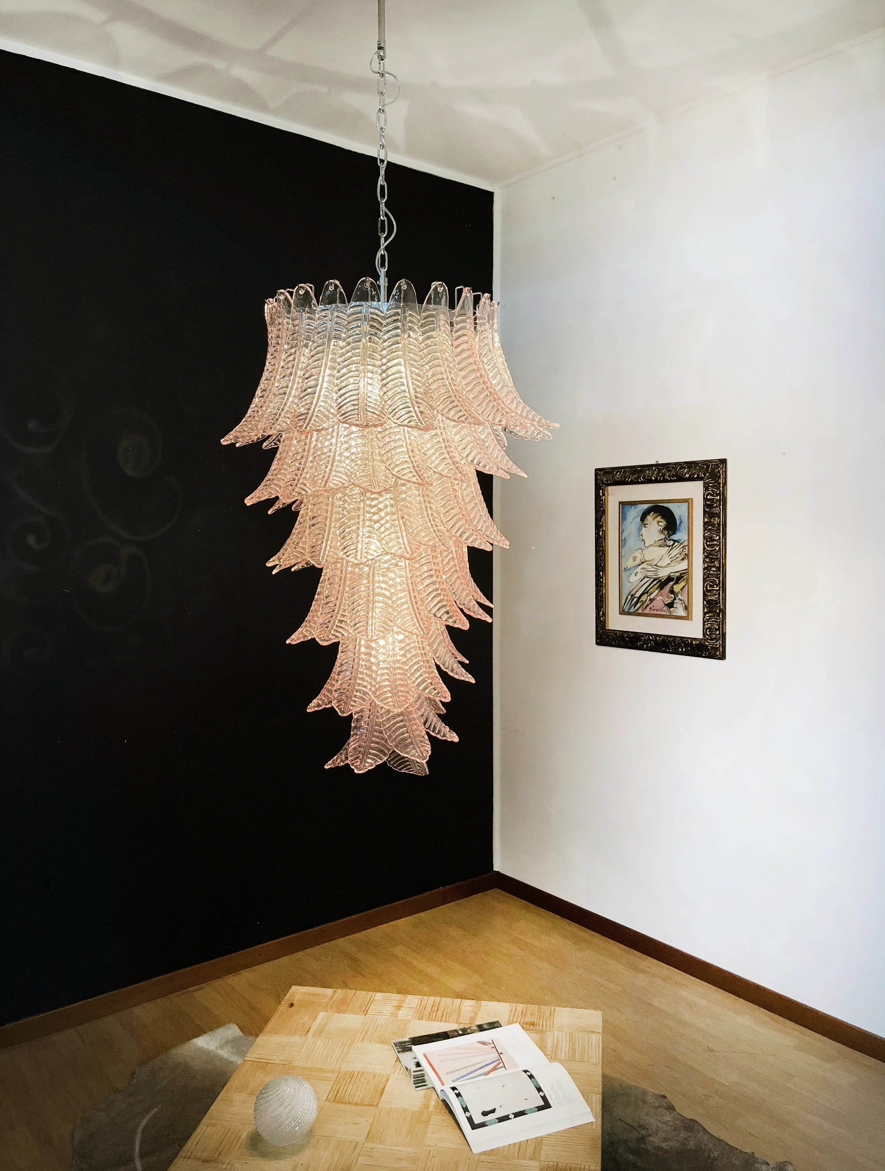 Murano Pink Felch Spiral Chandelier 27.5"