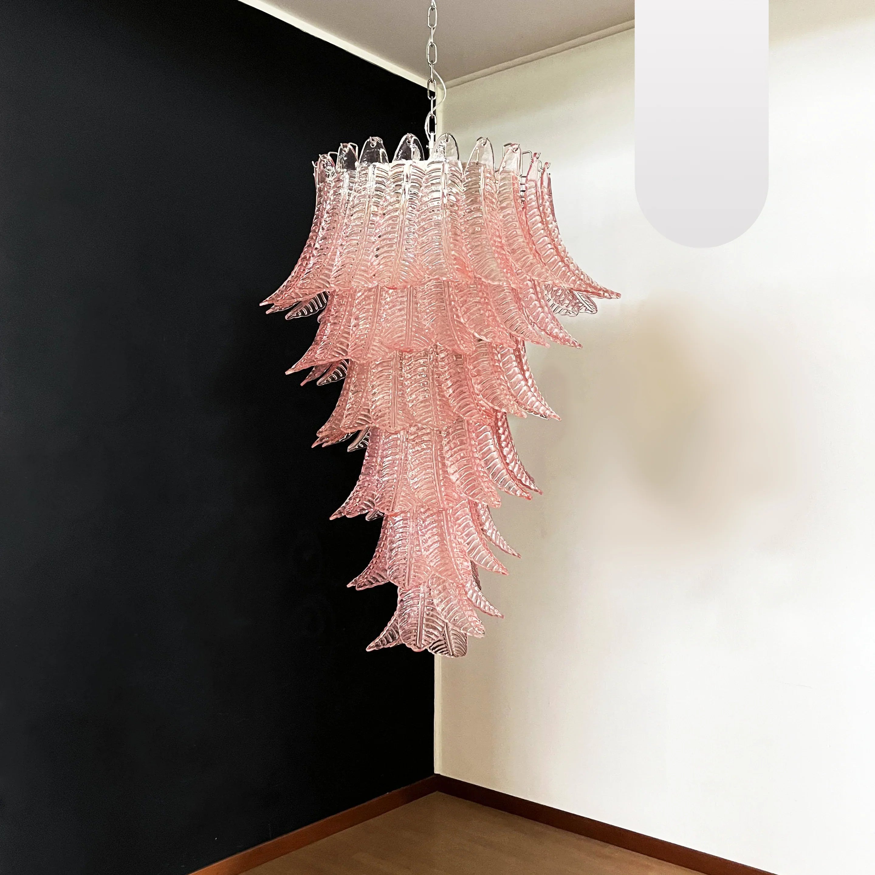 Murano Pink Felch Spiral Chandelier 27.5"