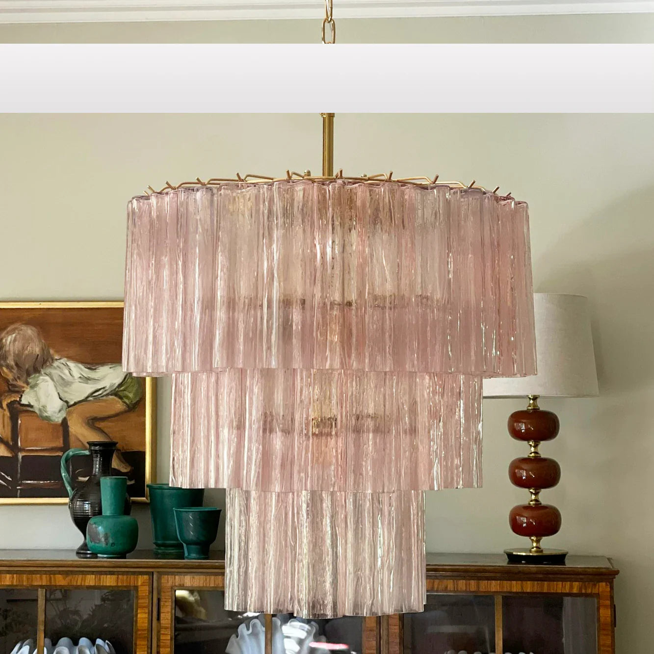 Murano Pink Glass Tube Chandelier 25.6"
