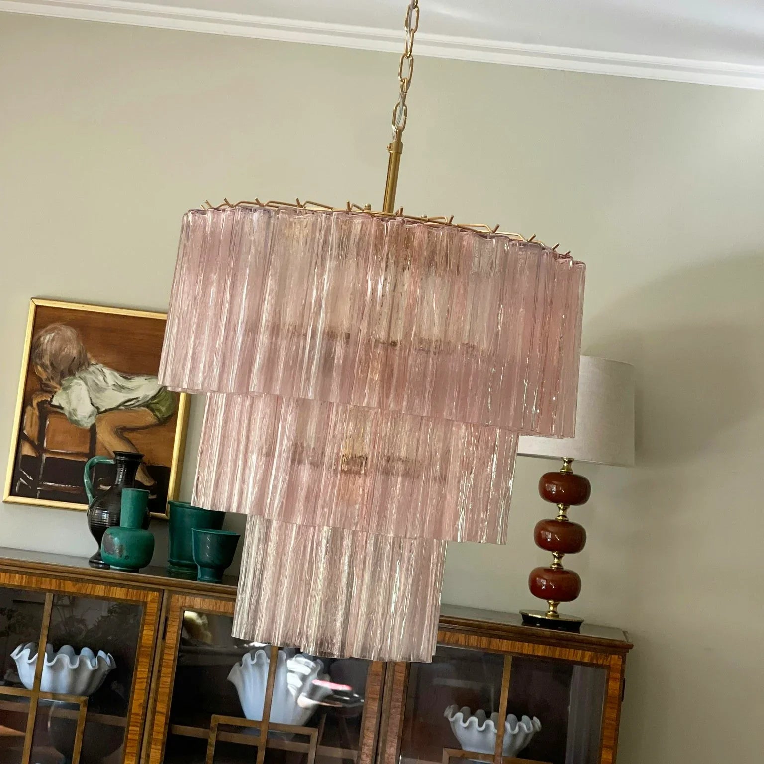 Murano Pink Glass Tube Chandelier 25.6"