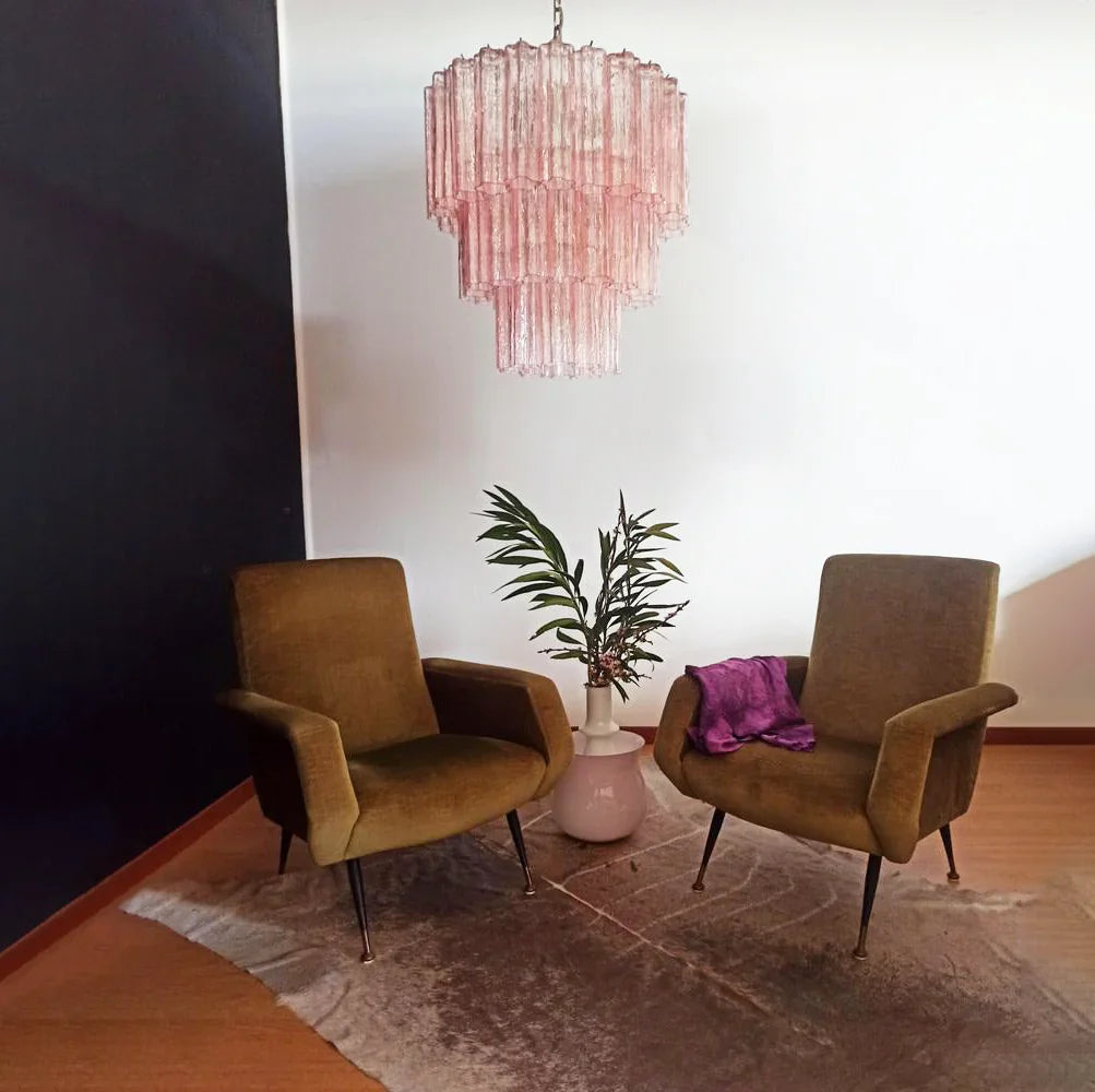 Murano Pink Glass Tube Chandelier 25.6"