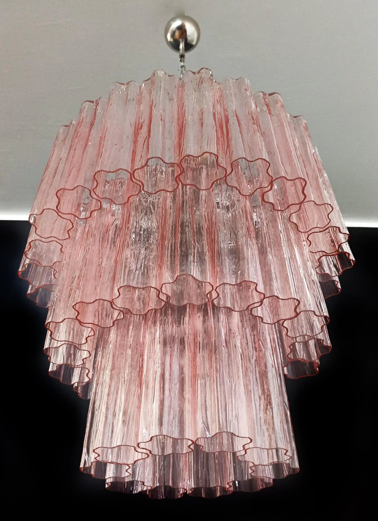 Murano Pink Glass Tube Chandelier 25.6"